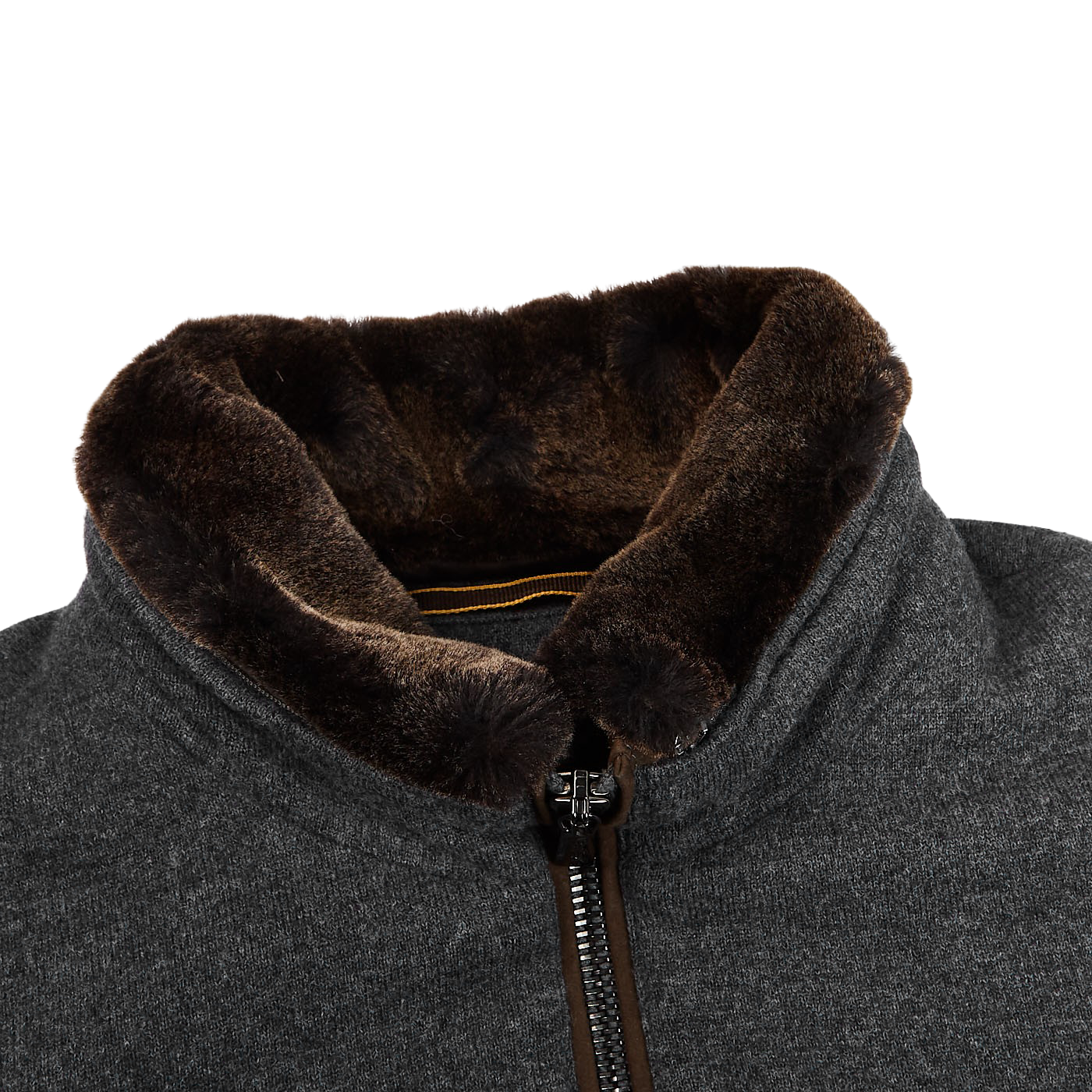 Moorer Grey Wool Cashmere Down Padded Bomber Jacket Collar