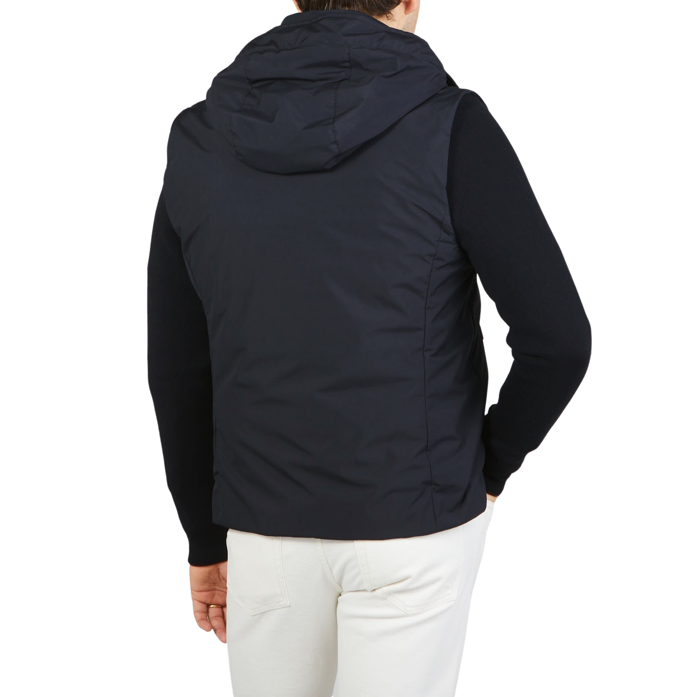 Moorer Navy Blue Down Padded Knitted Sleeve Bomber BackMoorer Navy Blue Down Padded Knitted Sleeve Bomber Back