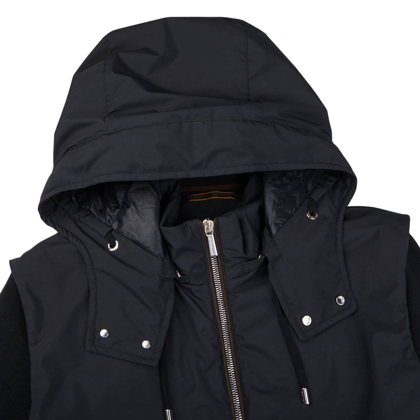 Moorer Navy Blue Down Padded Knitted Sleeve Bomber Edge