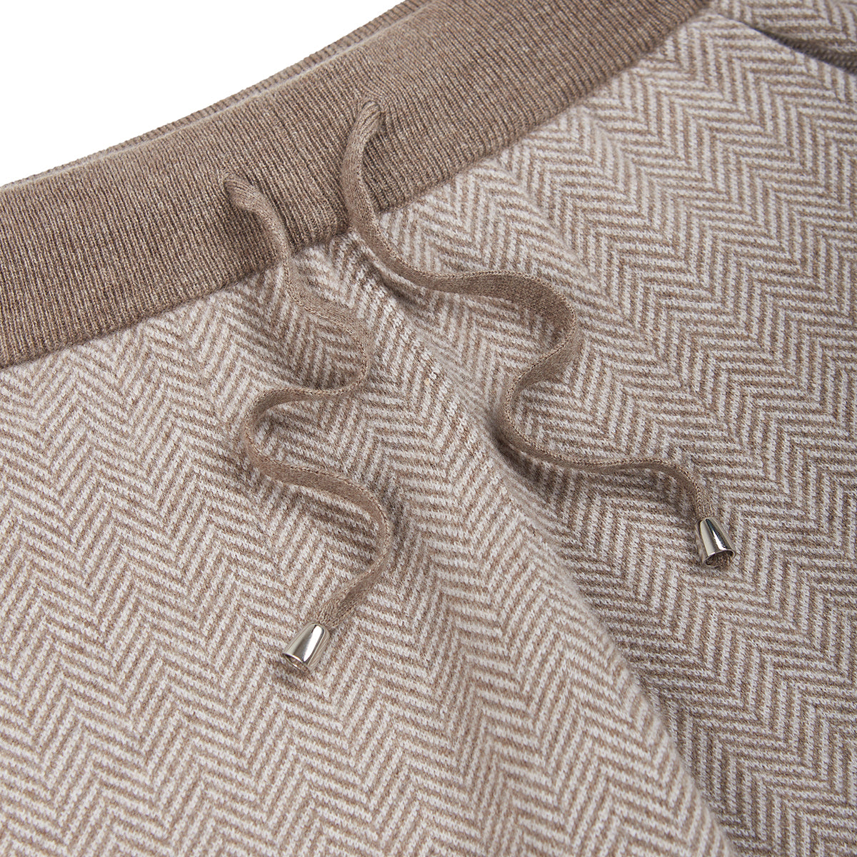 Beige/Brown Herringbone Wool Cashmere Jogger