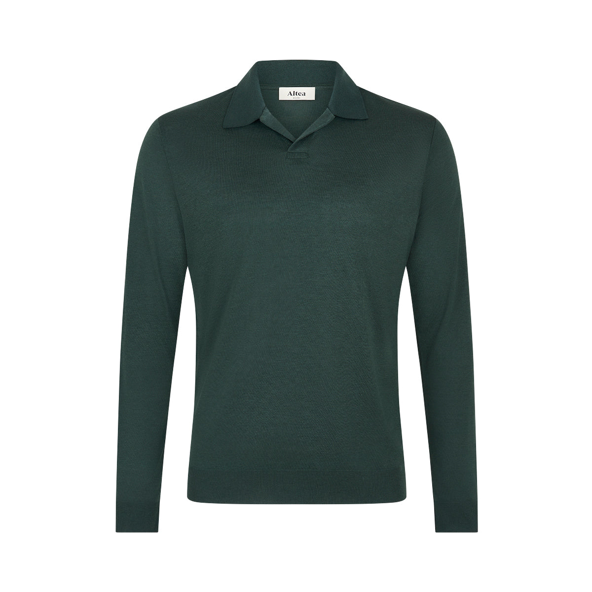 Petrol Green Lyocell Long Sleeve Open Neck Polo