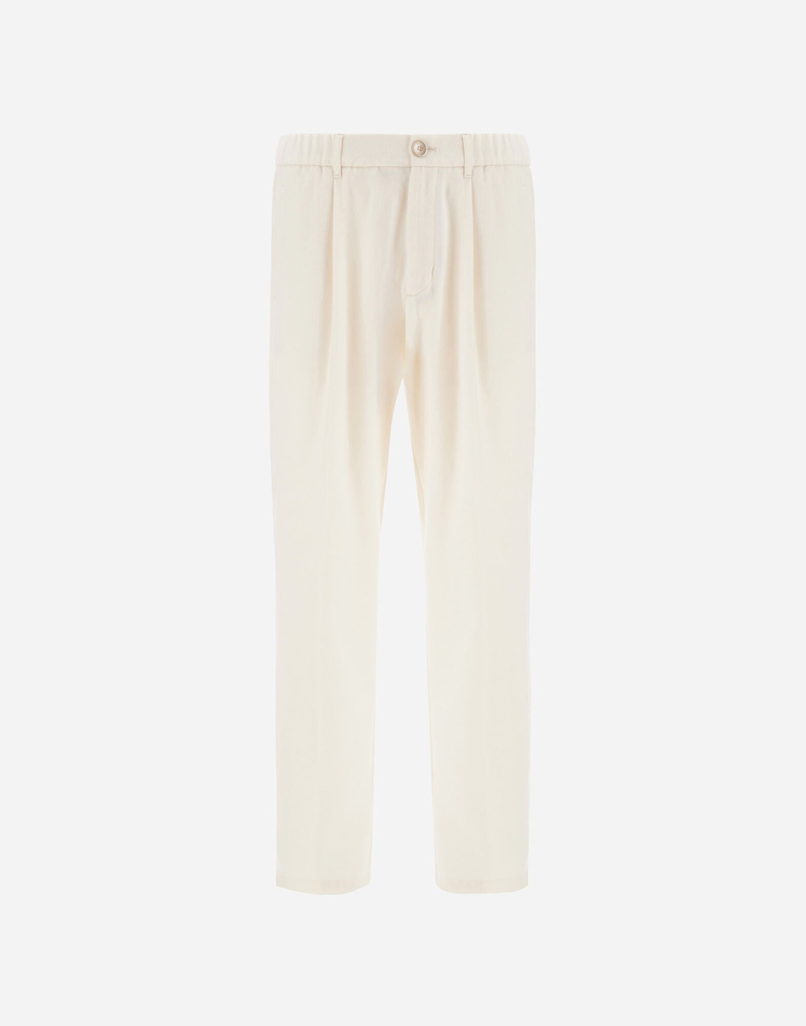 Beige Wool/Modal Melange Flannel Drawstring Resort Trousers