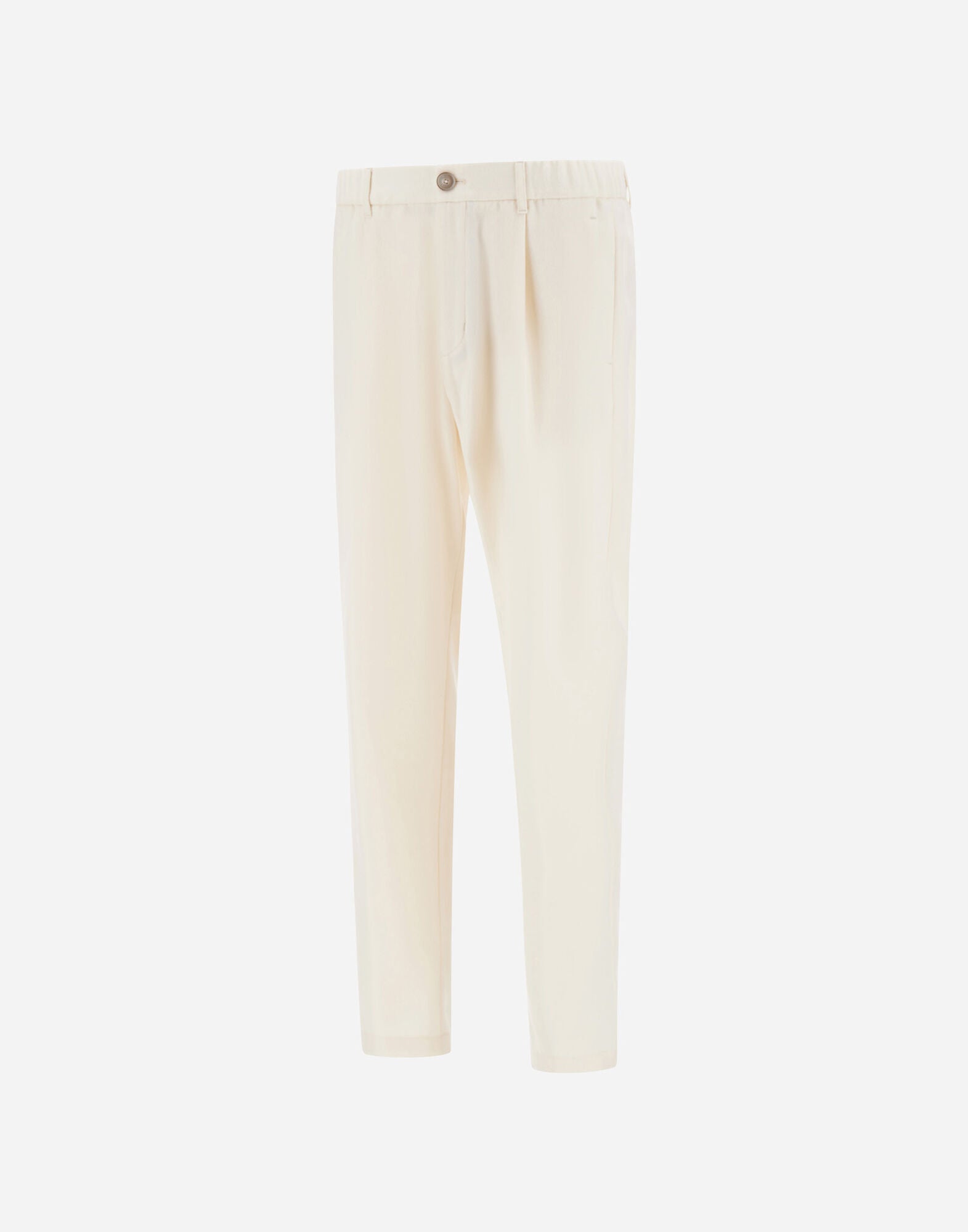 Beige Wool/Modal Melange Flannel Drawstring Resort Trousers