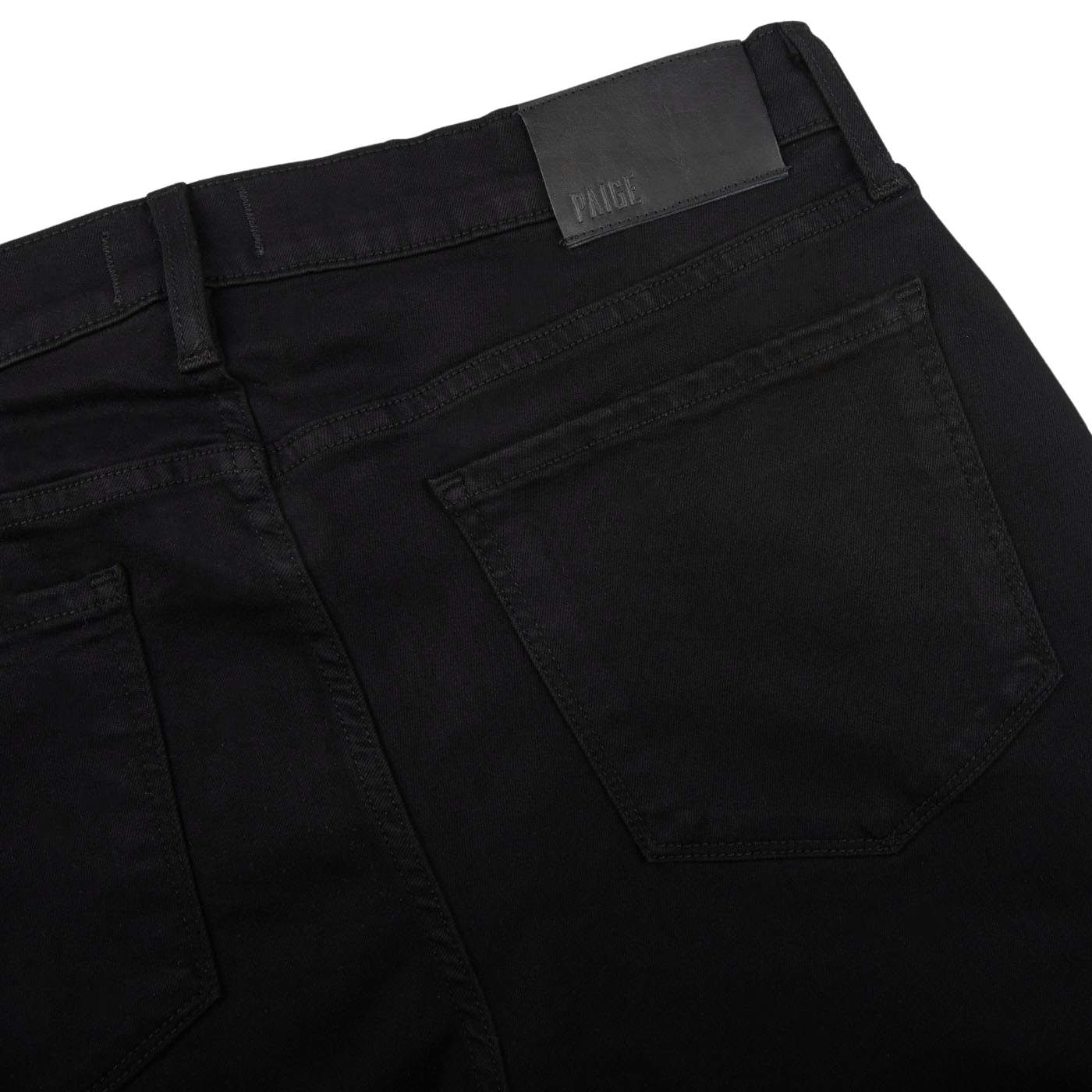 Black Shadow Cotton Stretch Federal Shorts by Paige with a leather brand patch on the waistband, crafted from contemporary comfortable Transcend fabric.