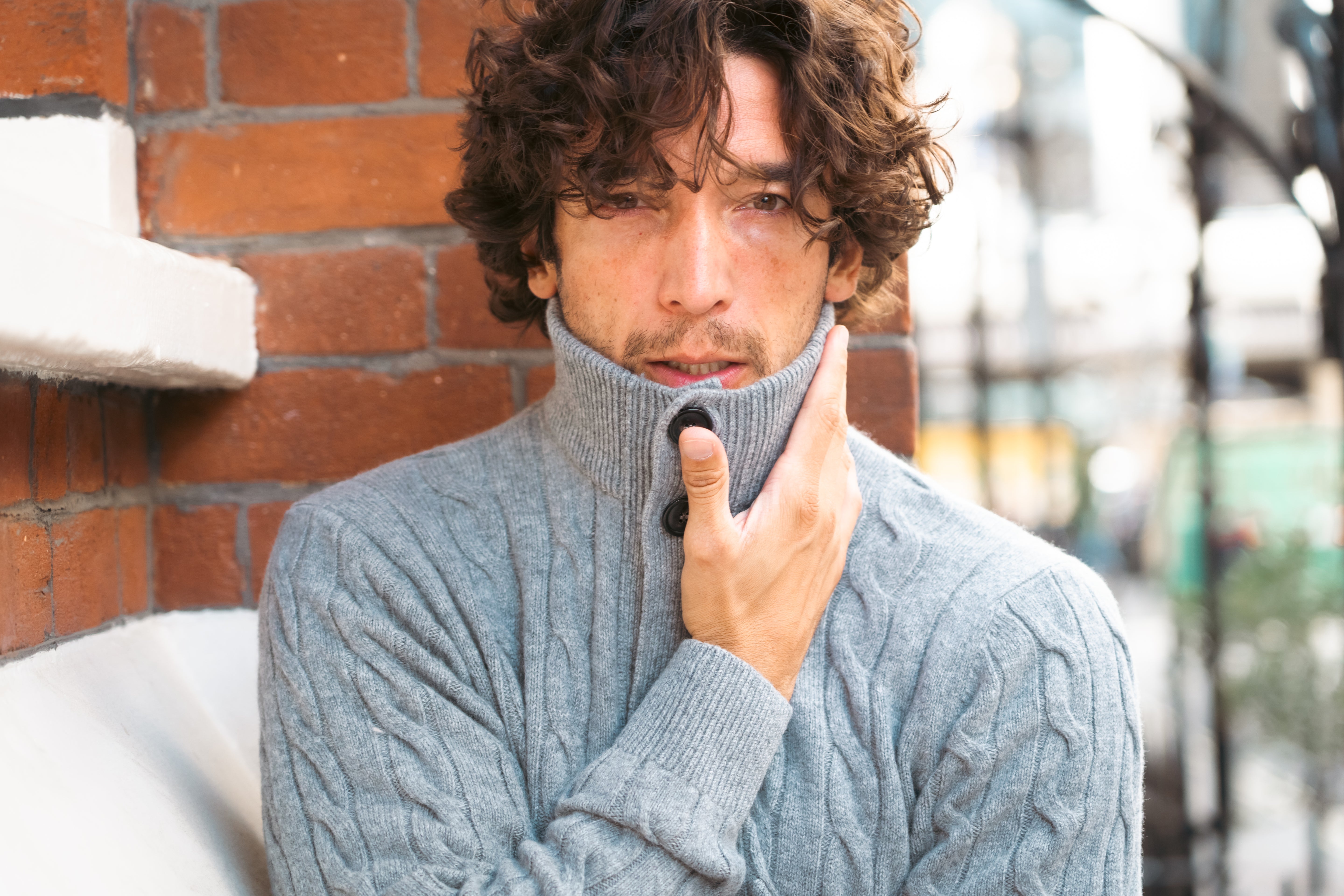 Grey Wool Cashmere Cable-Knit Button Cardigan