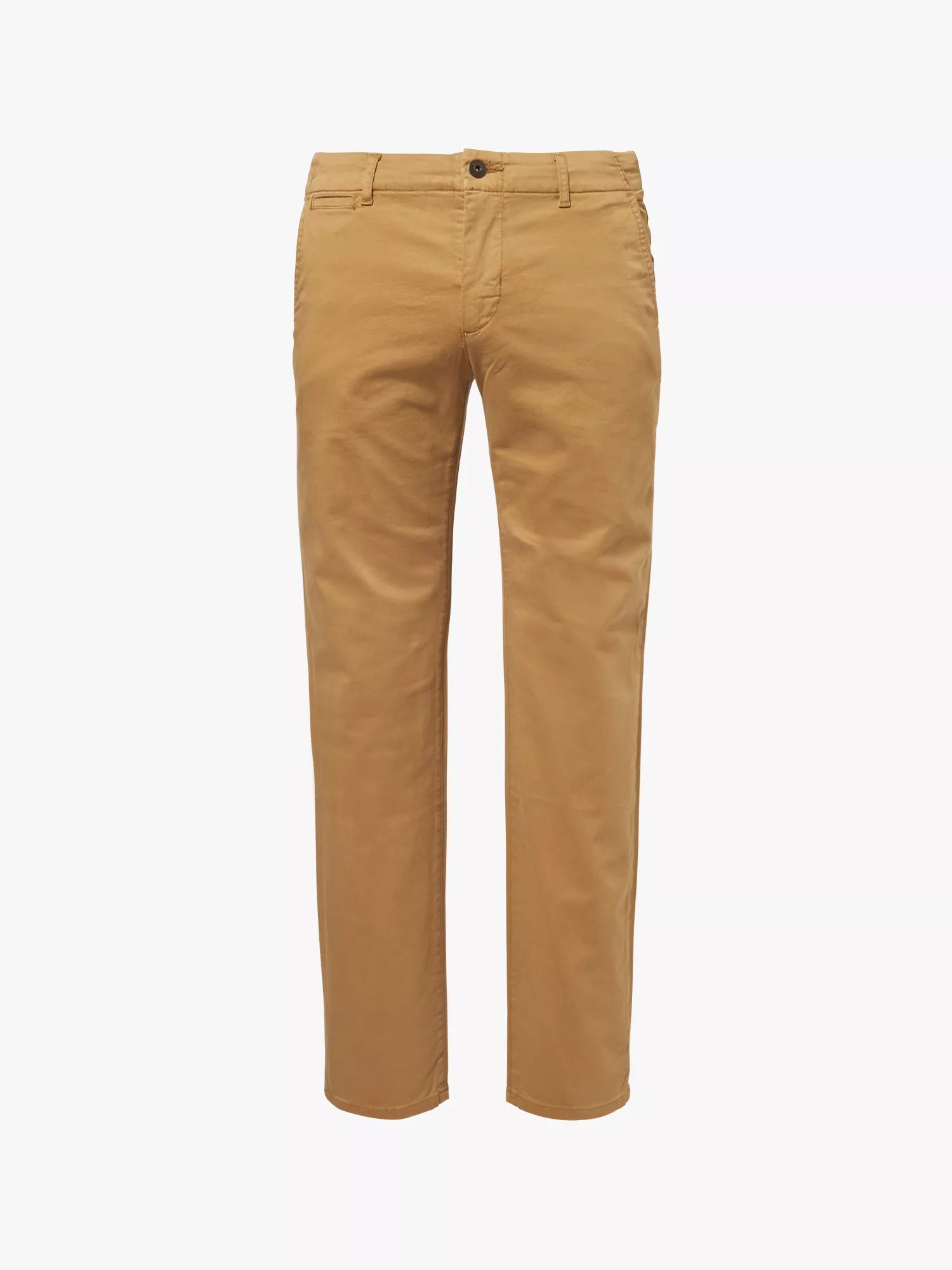 The Paige Tobacco Brown Danford Cotton Chino features a straight-leg fit with button and zipper closure, belt loops, and front side pockets, shown against a plain white background. , available at Richard Gelding Mayfair