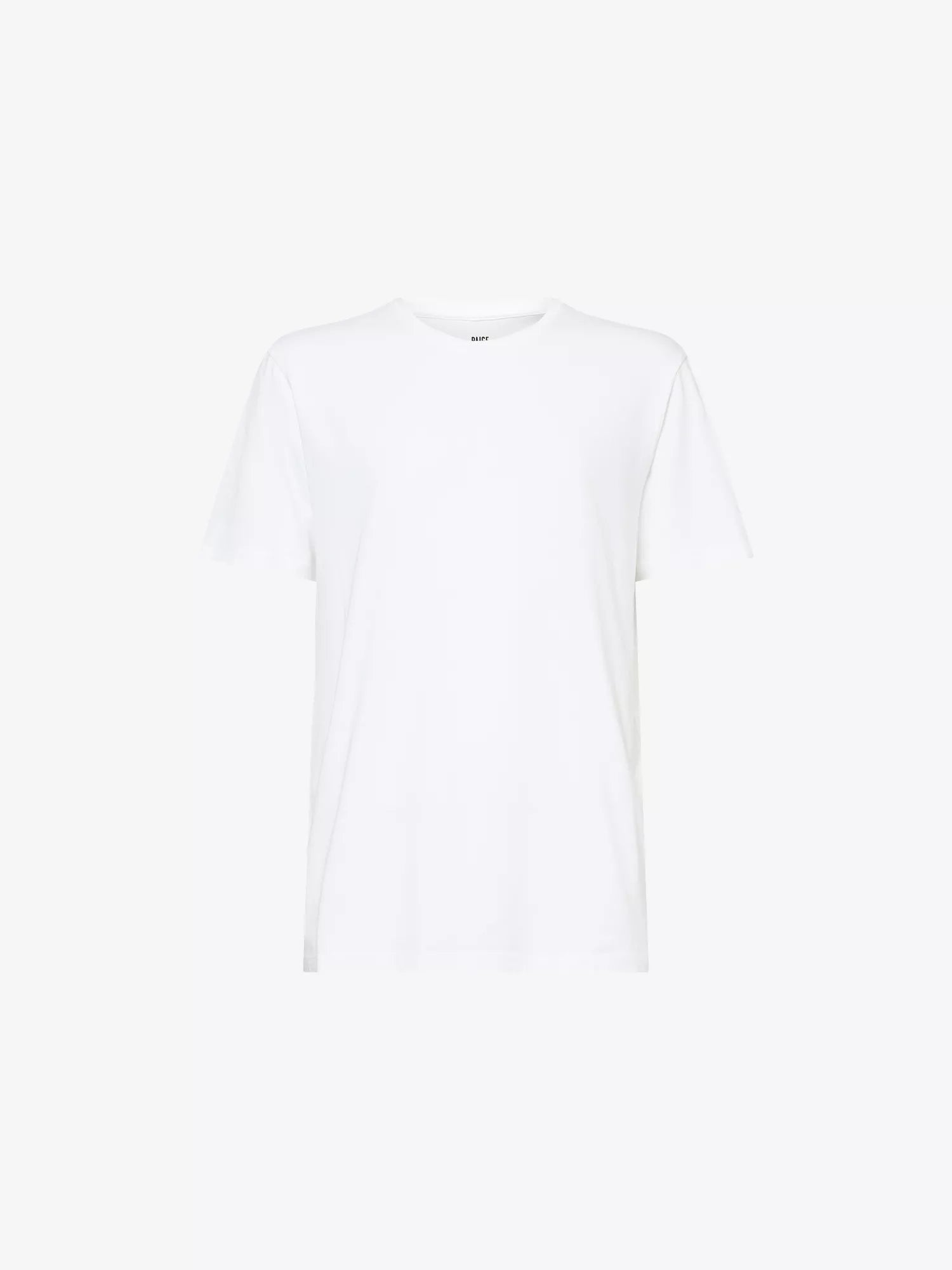 The Paige White Cotton Sorden Crew Neck T-Shirt is shown against a white background, featuring a classic crew neckline and a clean, minimalist design with no logos or patterns. , available at Richard Gelding Mayfair
