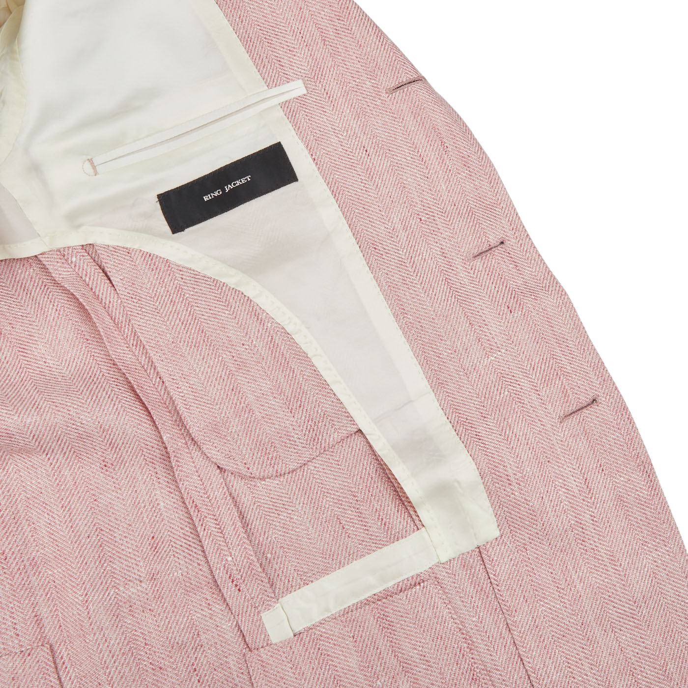 Ring Jacket Pink Herringbone Wool Linen Blazer Inside