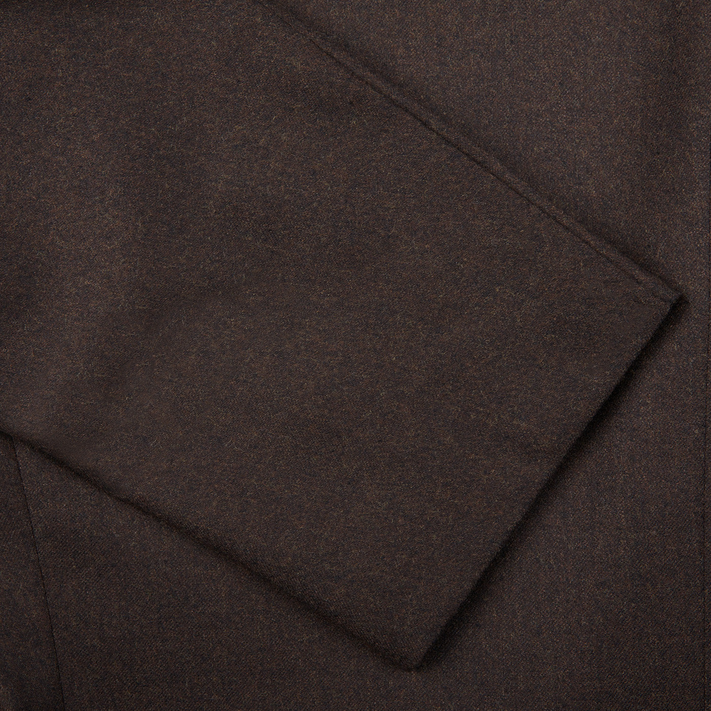 A close up image of a Ring Jacket Dark Brown Wool Flannel DB Suit.