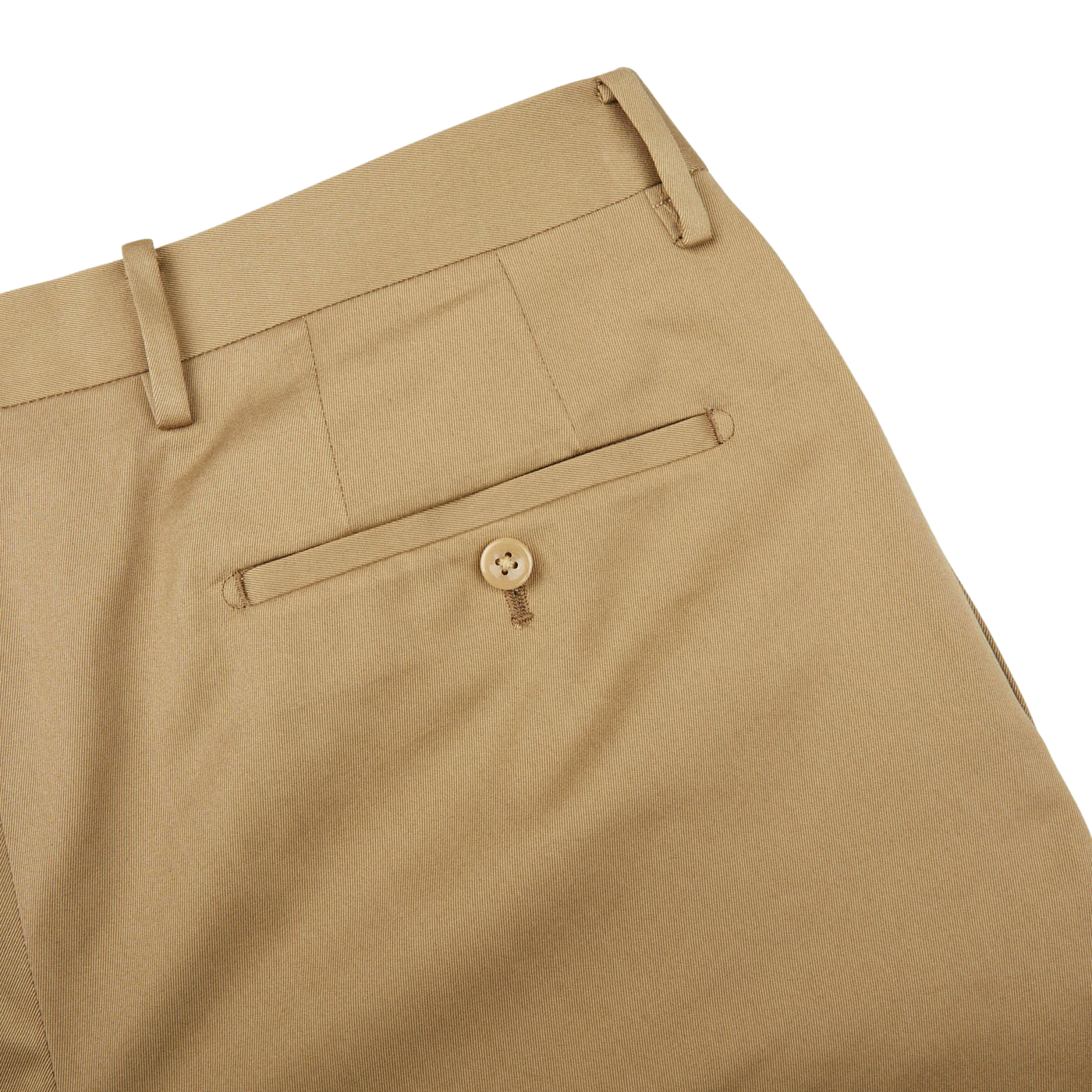 A close up of a Ring Jacket Khaki Beige Cotton Twill Pleated Trousers.