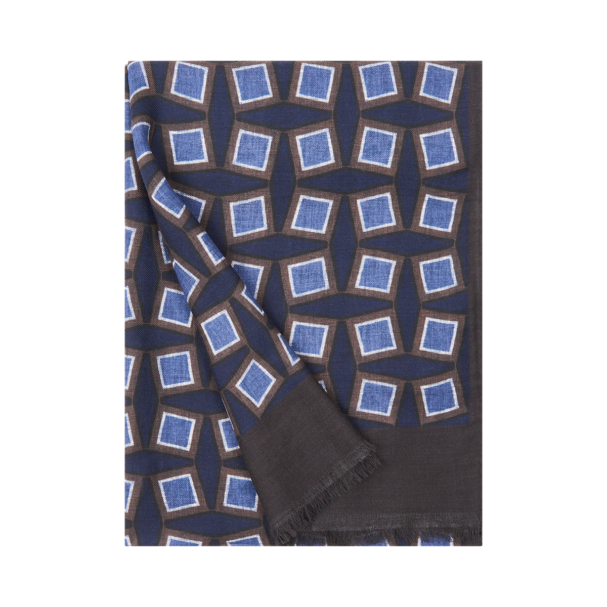 Navy Wool Modal Large Square Pattern Scarf
