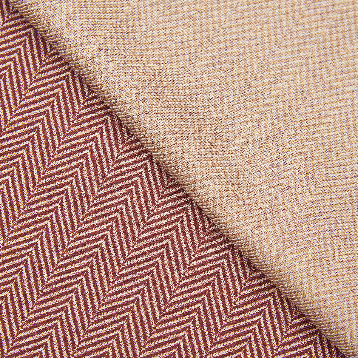 Camel & Burgundy Wool Chevron Pattern Scarf