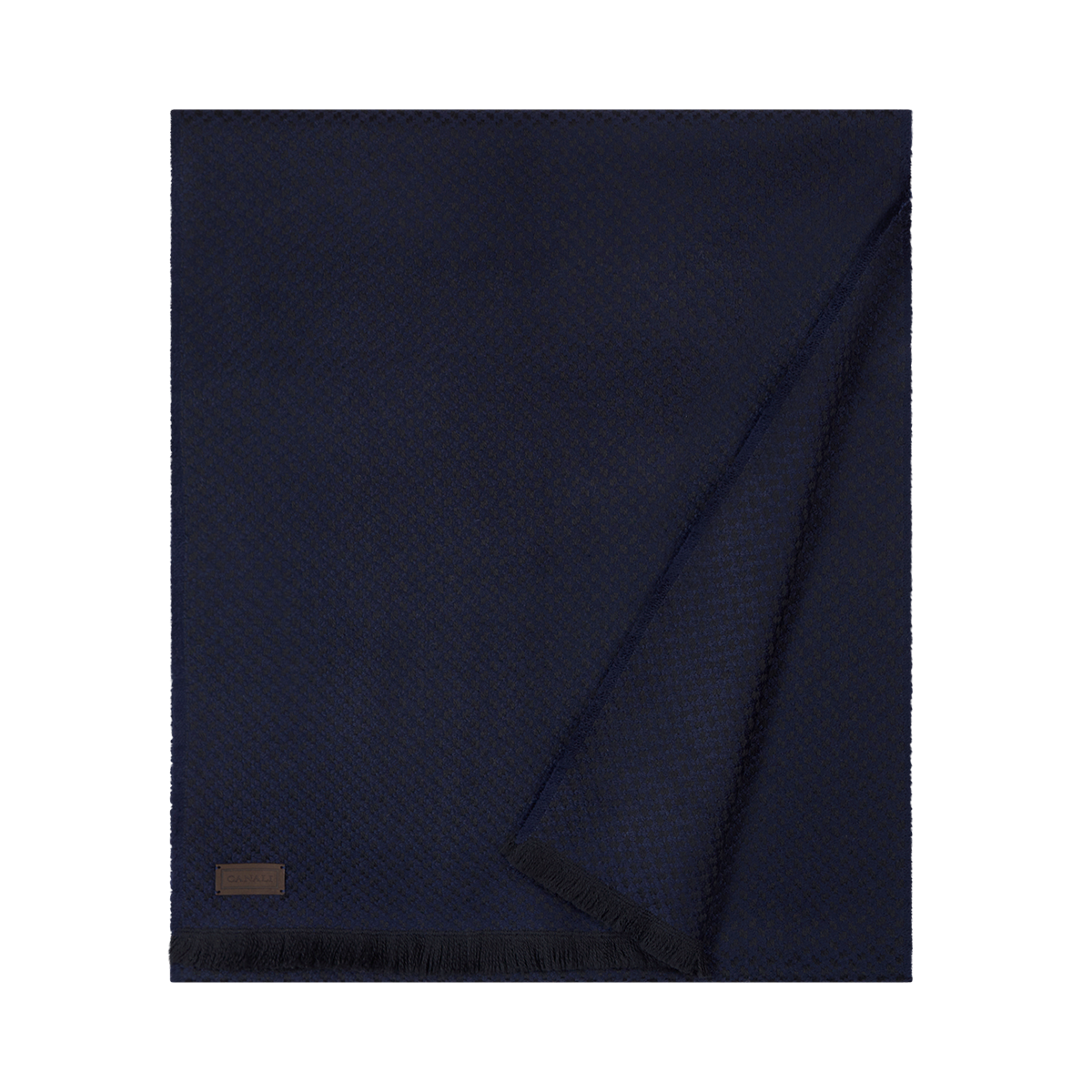 Navy Blue Wool Fringed Scarf
