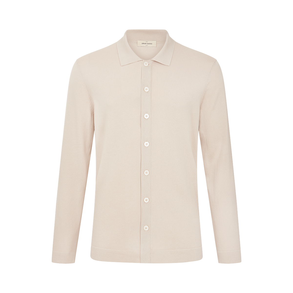 Beige Cotton Button-Through Knitted Polo