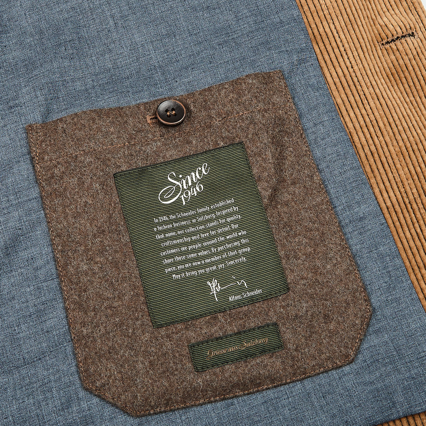 Schneiders Camel Corduroy Five Pocket Chore Jacket Inside