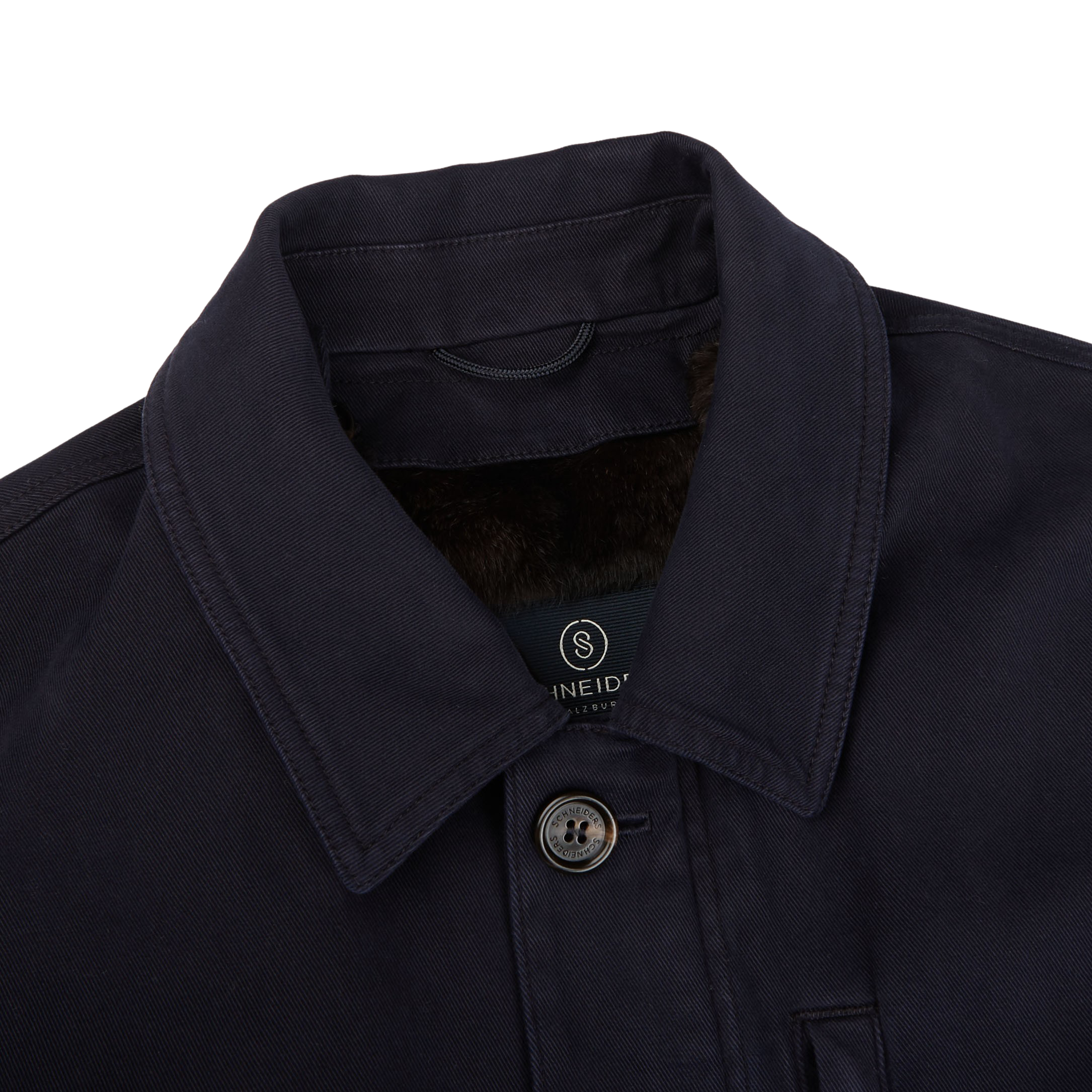 Schneiders Navy Blue Dyed Cotton Fur Lined Jacket Collar