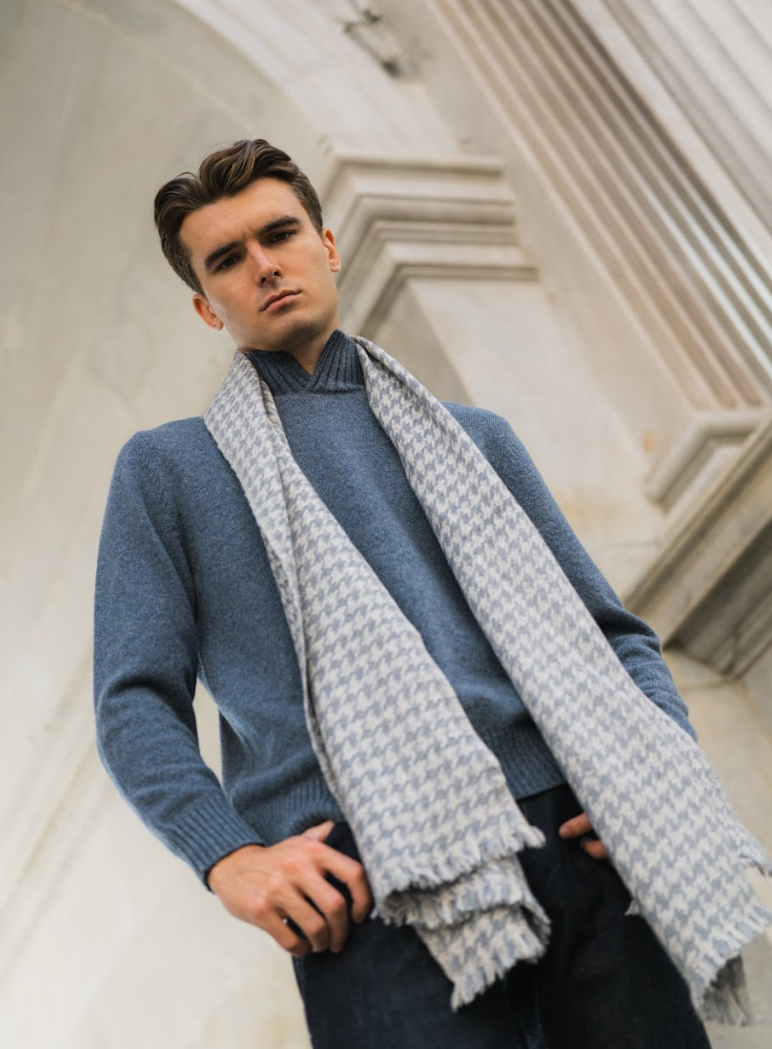 Teal Grey Herringbone Yak Wool Scarf