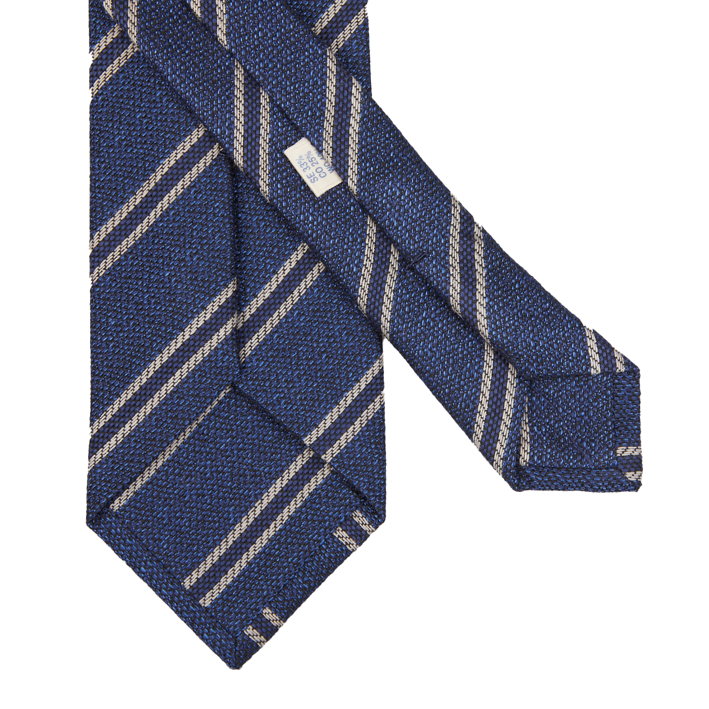 A Blue Striped Silk Cotton Wool Tie on a white surface by Silvio Fiorello.