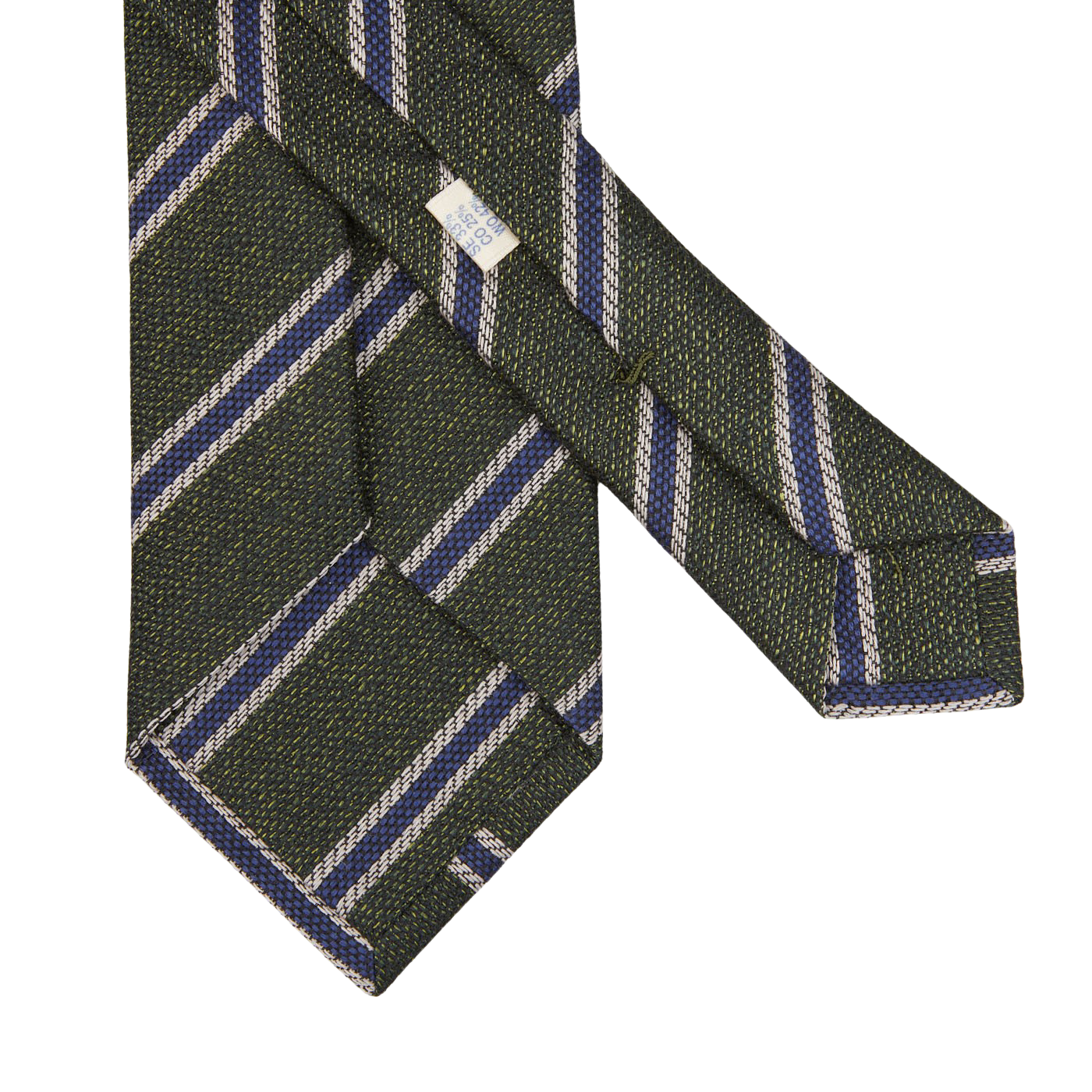 A Silvio Fiorello Green Striped Silk Cotton Wool Woven Tie.
