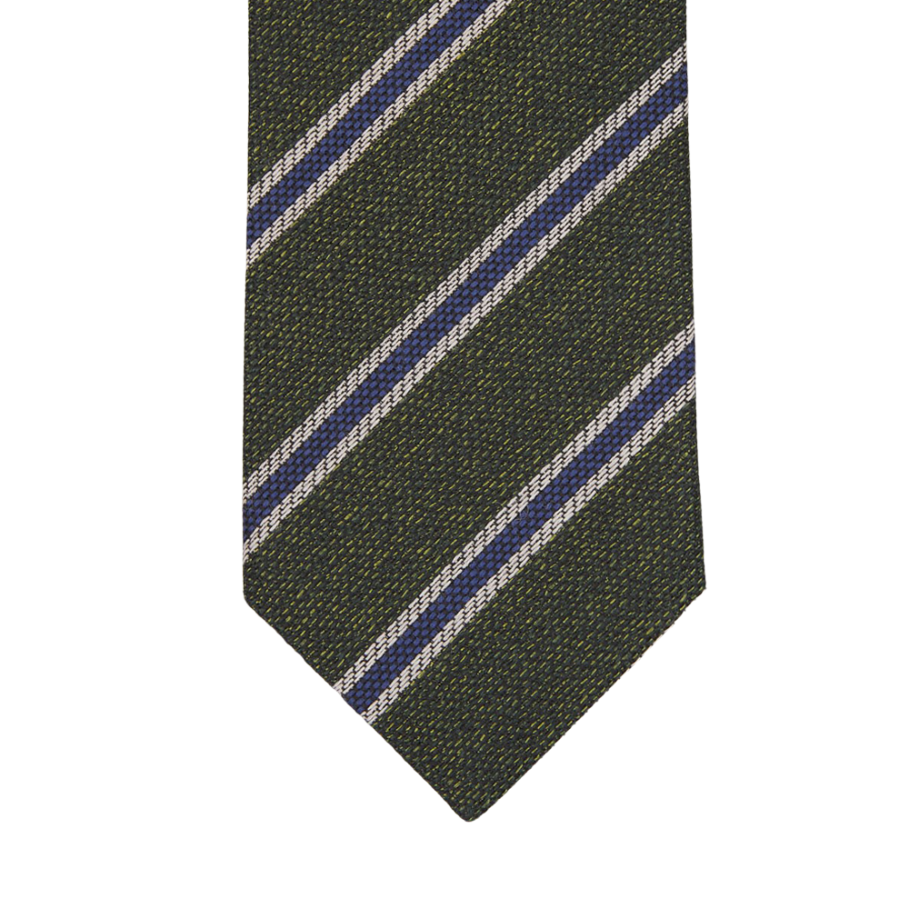 A Silvio Fiorello green striped silk cotton wool woven tie.