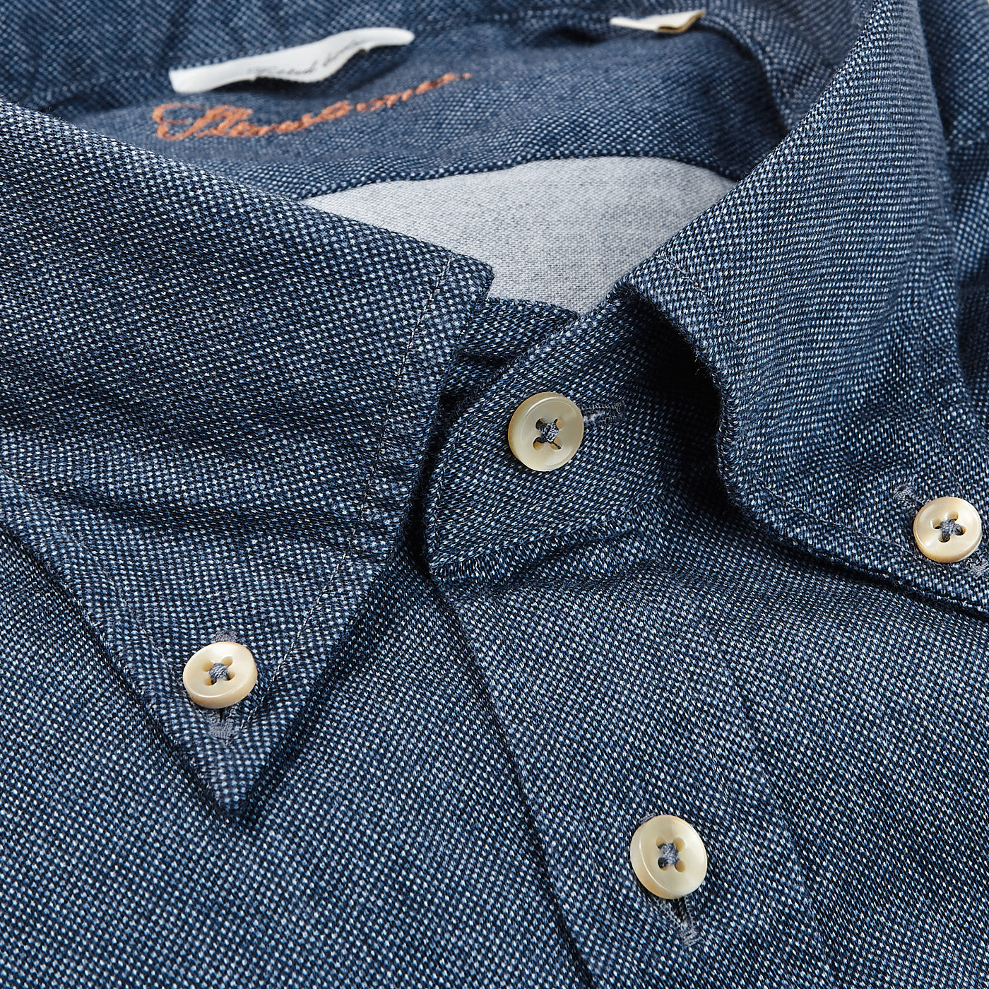 Stenströms Blue Washed Cotton Fitted Body BD Shirt Collar 1
