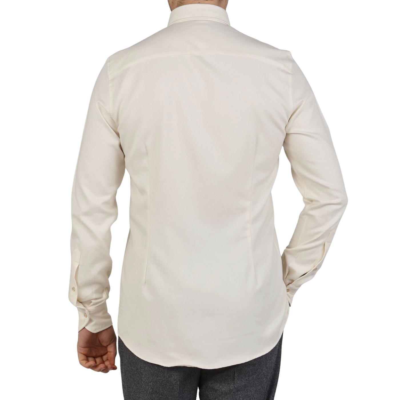Stenströms Cream Beige Cotton Flannel Slimline Shirt Back1