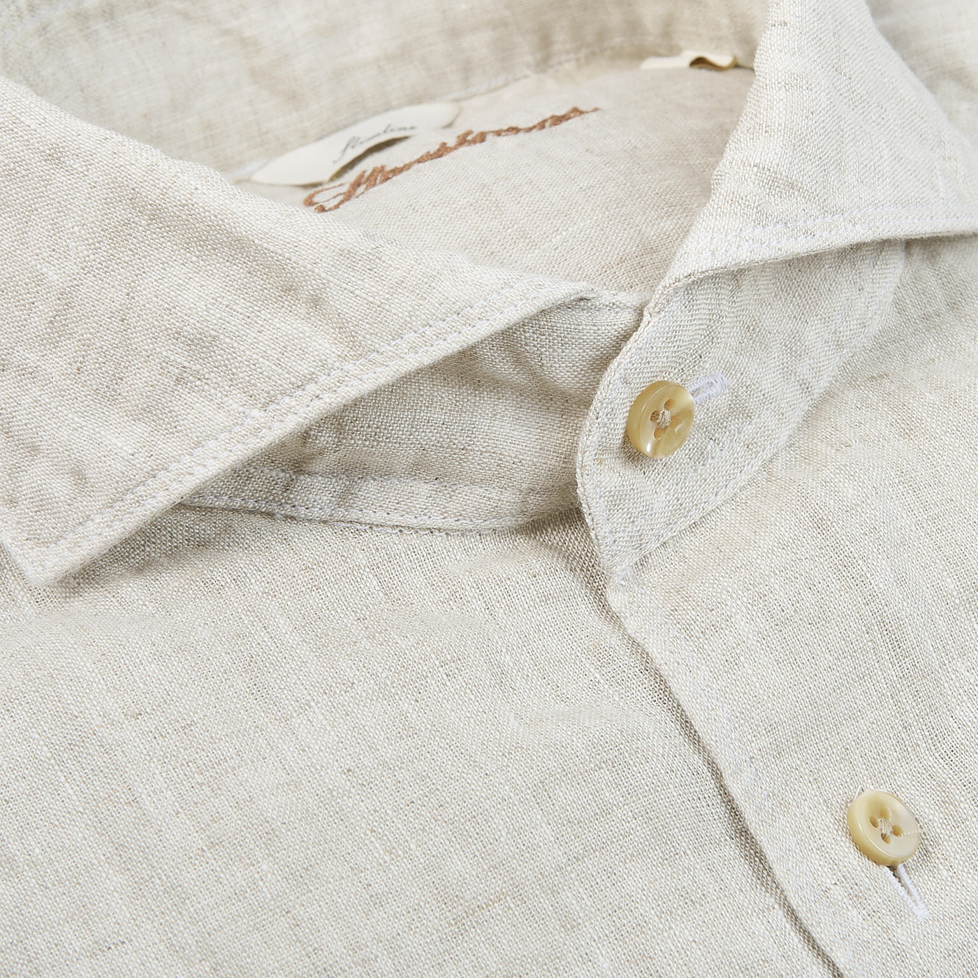 Stenströms Light Beige Linen Slimline Shirt Closed