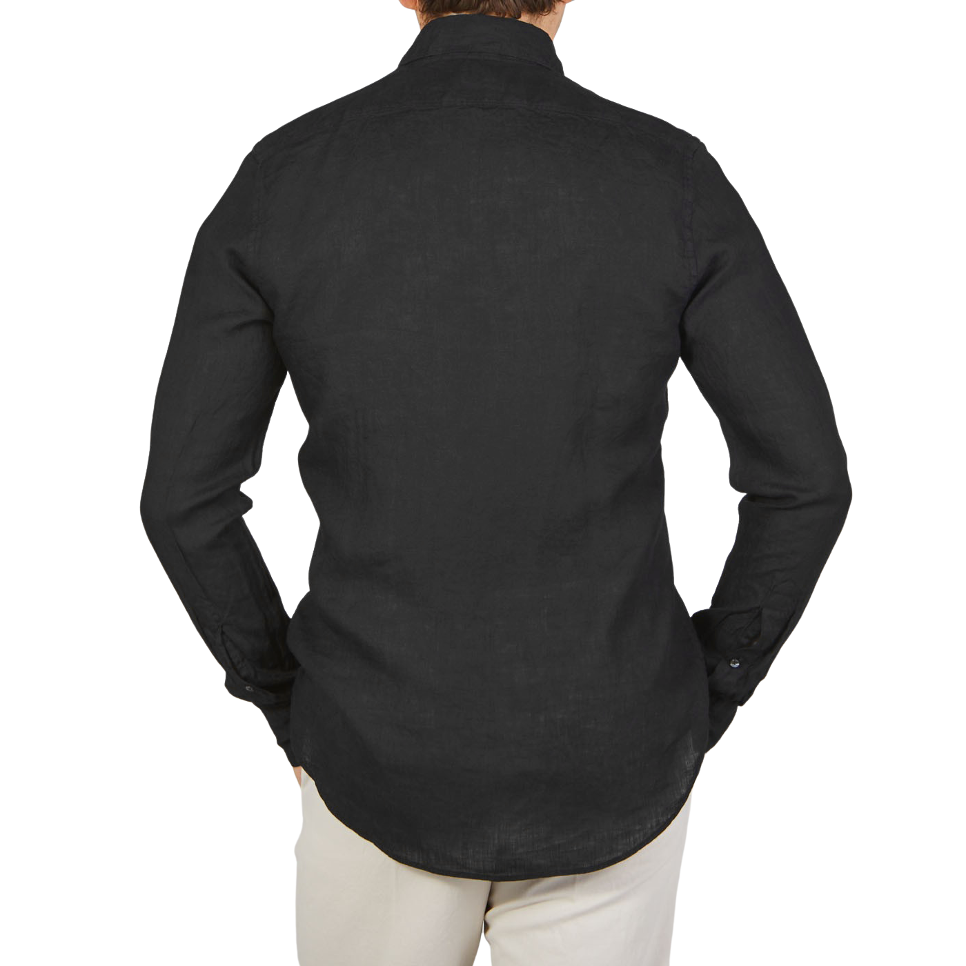 Stenströms Black Linen Cutaway Slimline Shirt Back