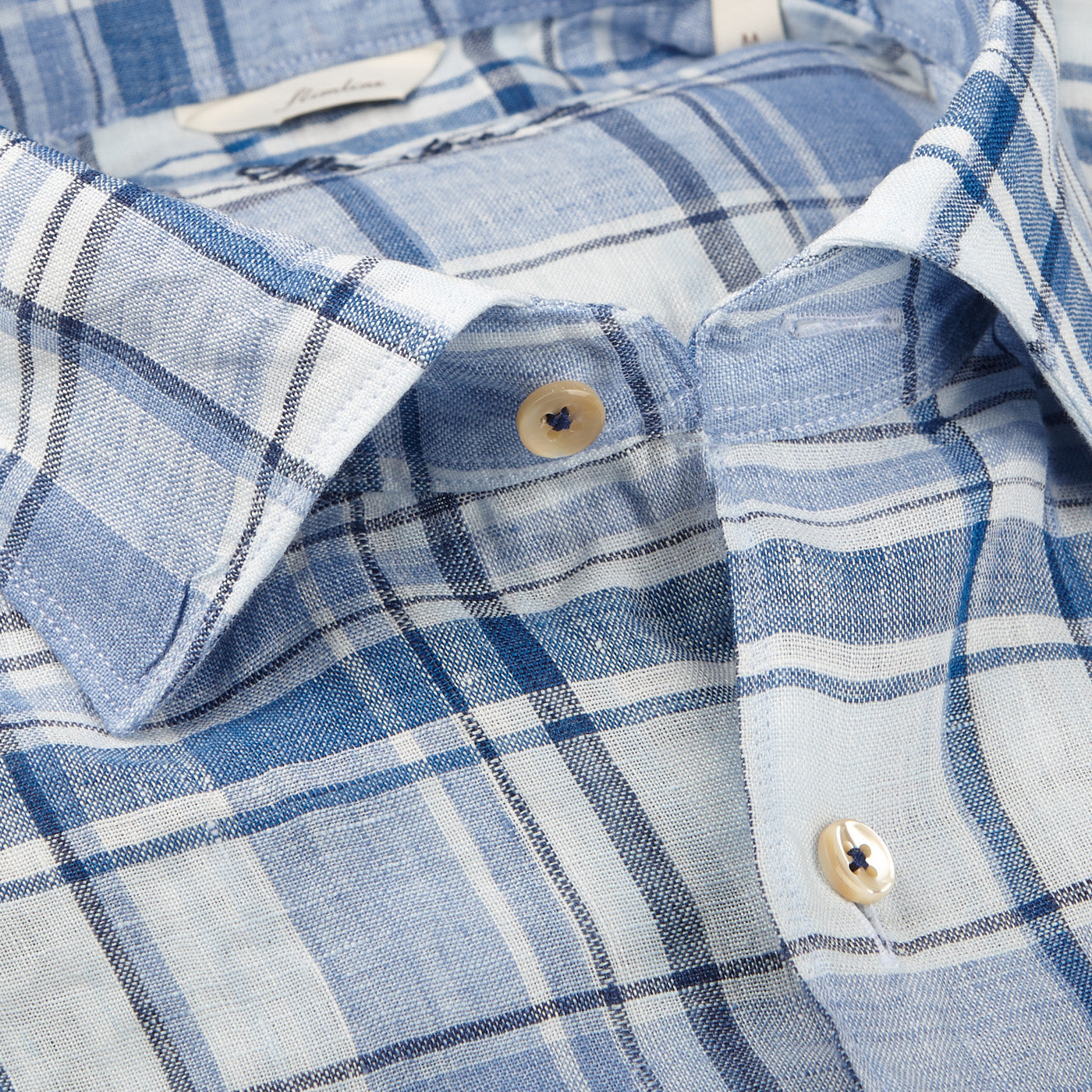 Stenströms Blue Checked Linen Cutaway Slimline Shirt Open