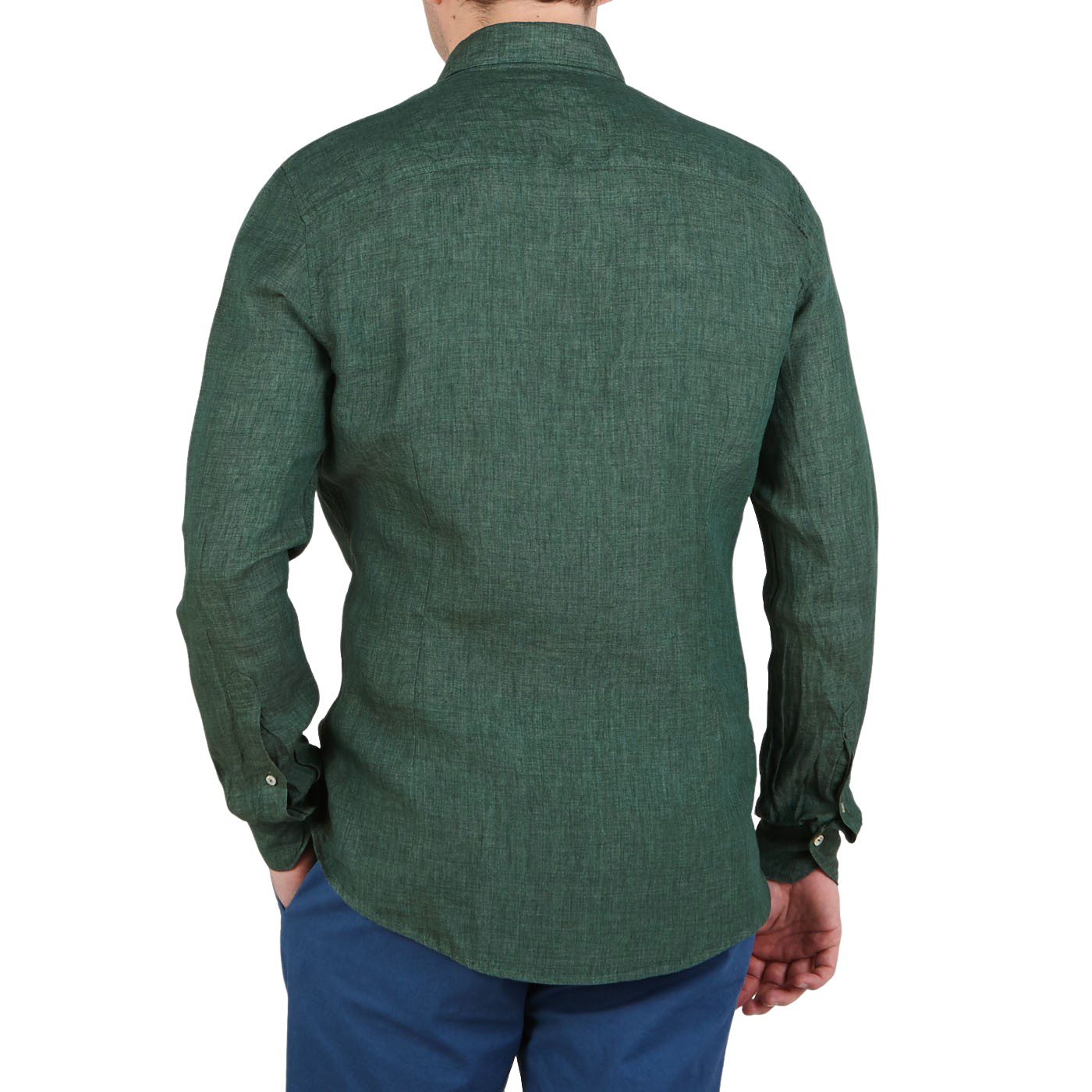 Stenströms Green Linen Cutaway Slimline Shirt Back