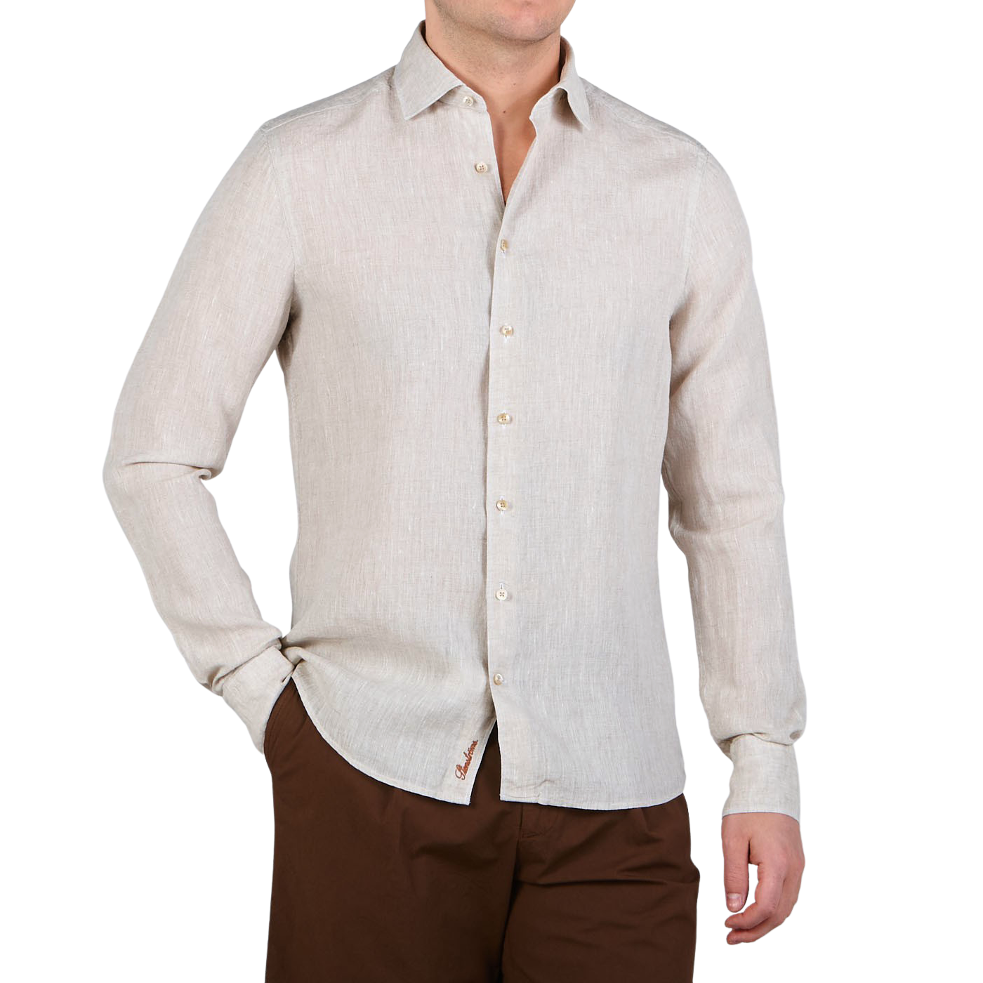 Stenströms Light Beige Linen Slimline Shirt Front