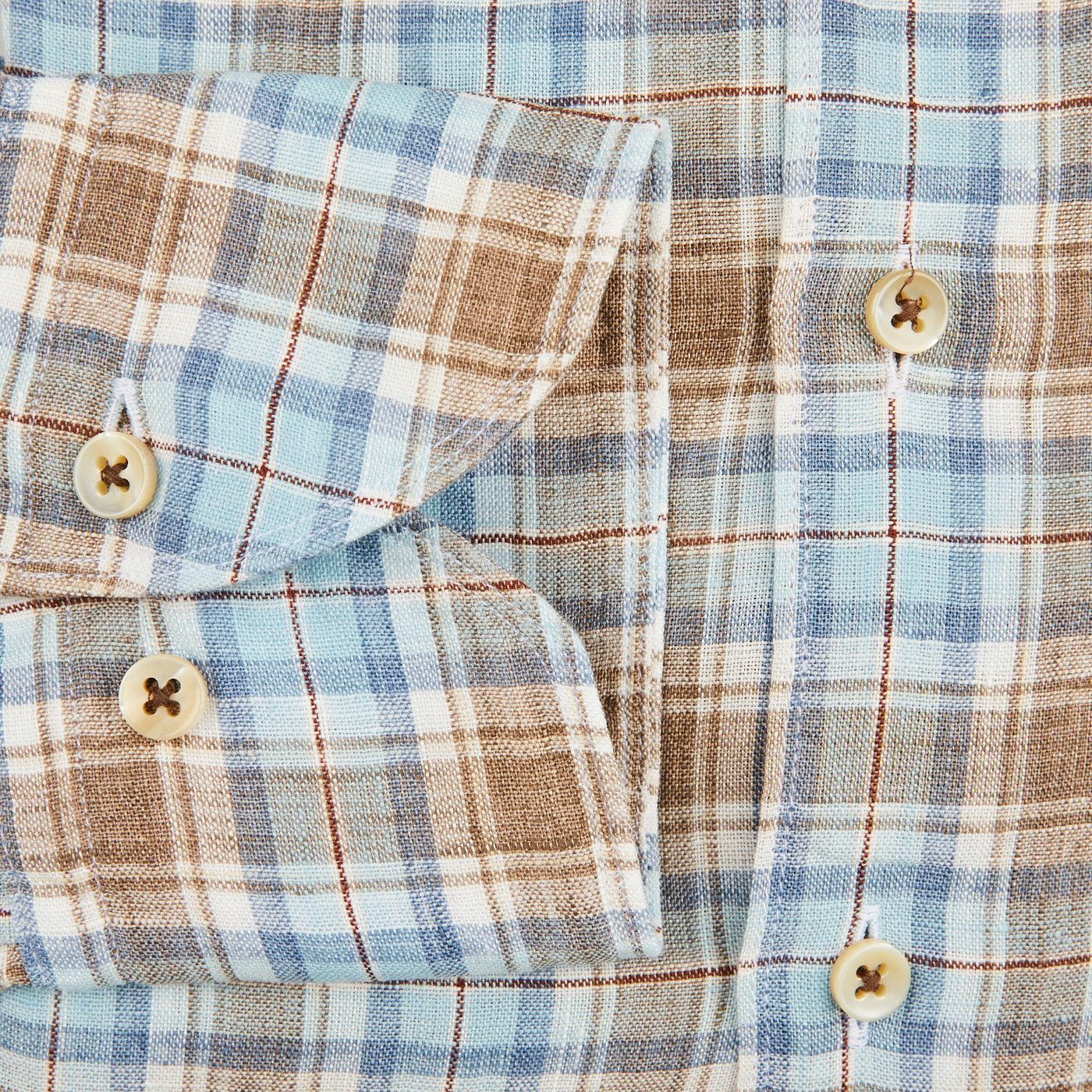 Stenströms Light Blue Checked Linen Slimline Shirt Cuff