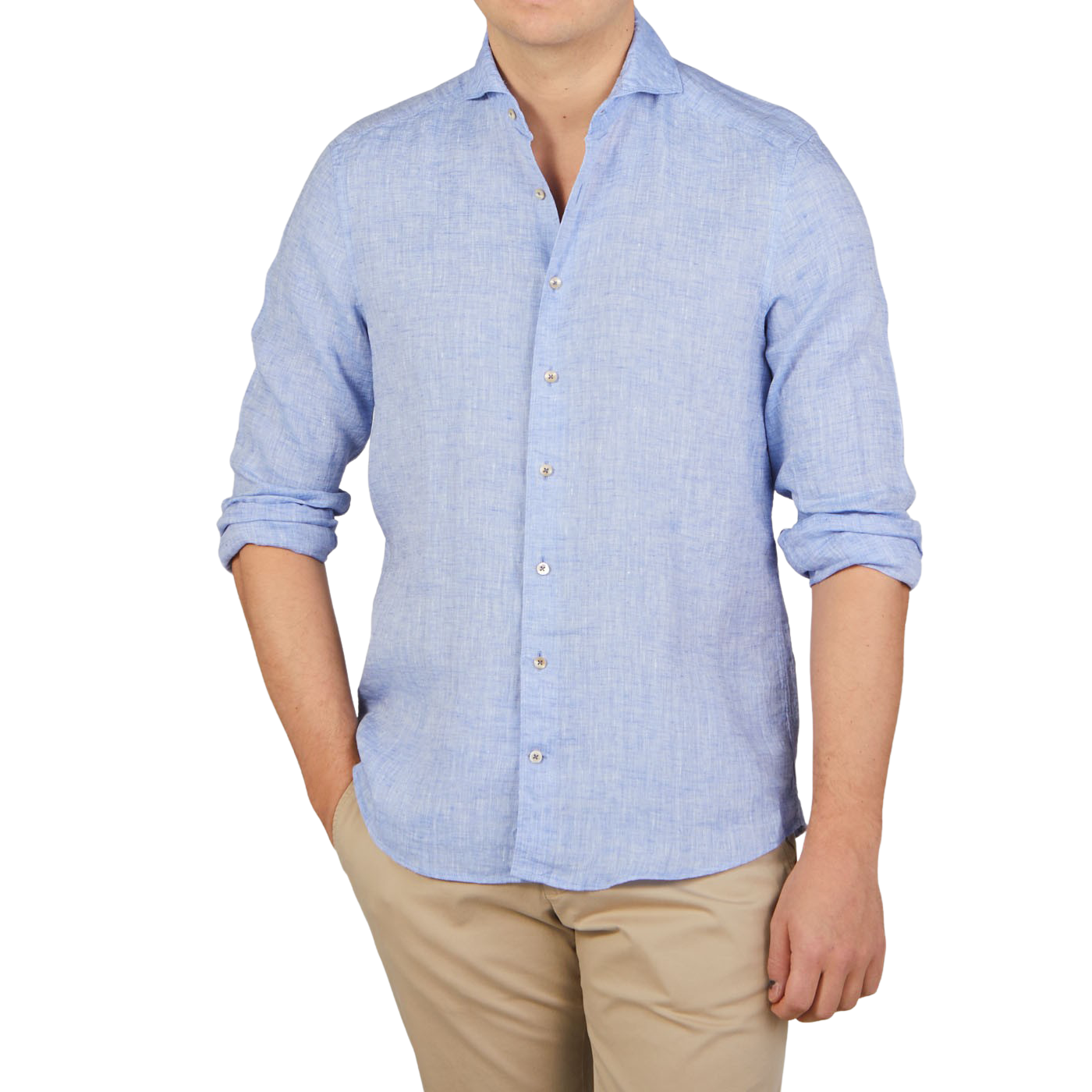 Stenströms Light Blue Linen Cutaway Slimline Shirt Front