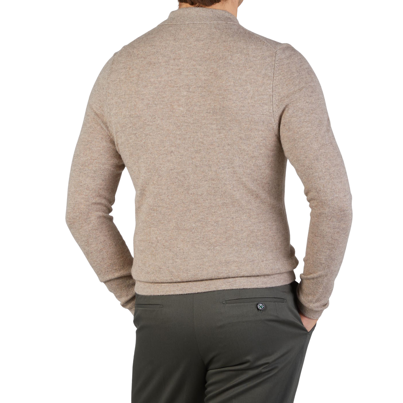 Stenströms Taupe Beige Pure Cashmere Polo Shirt Back