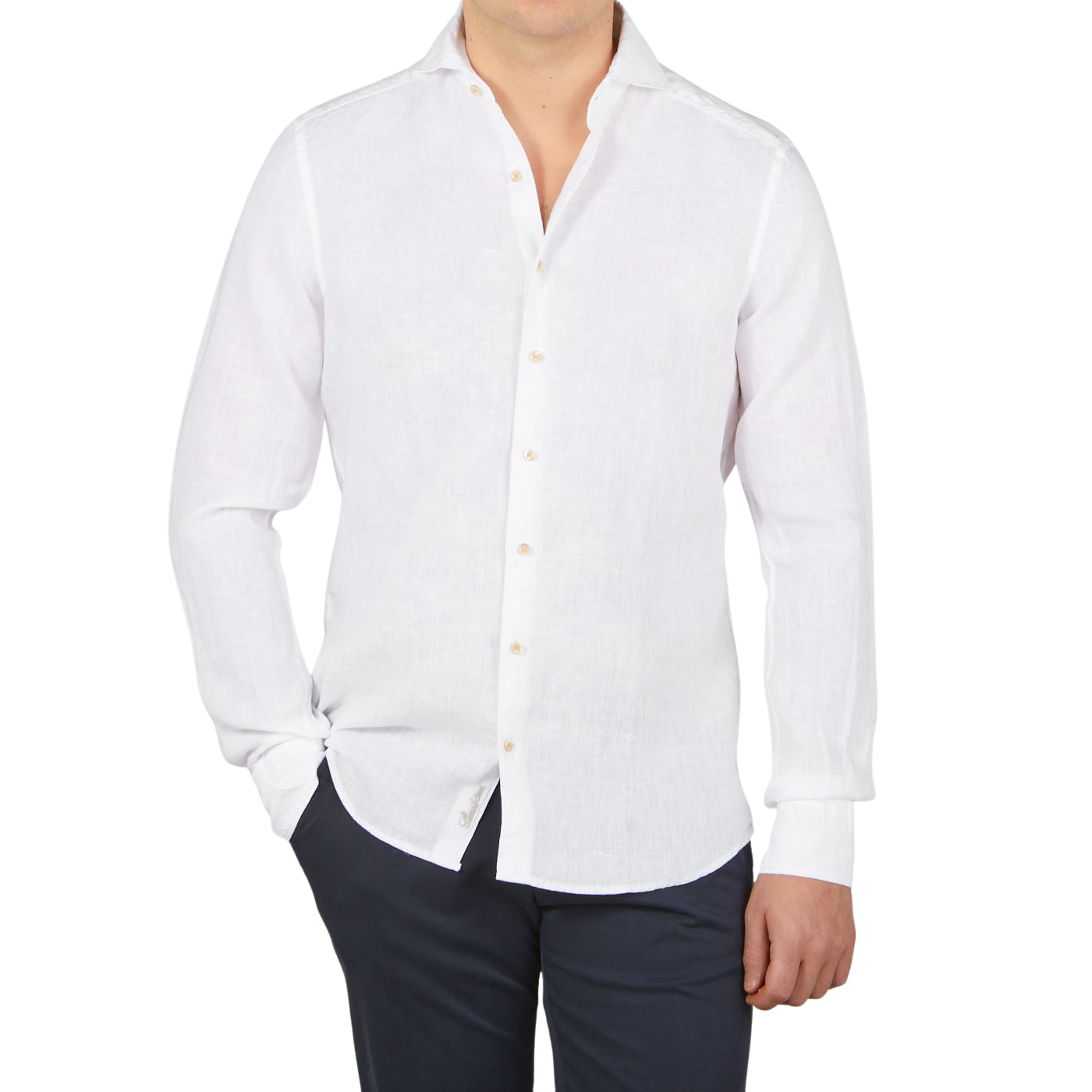 Stenströms White Linen Cutaway Slimline Shirt Front