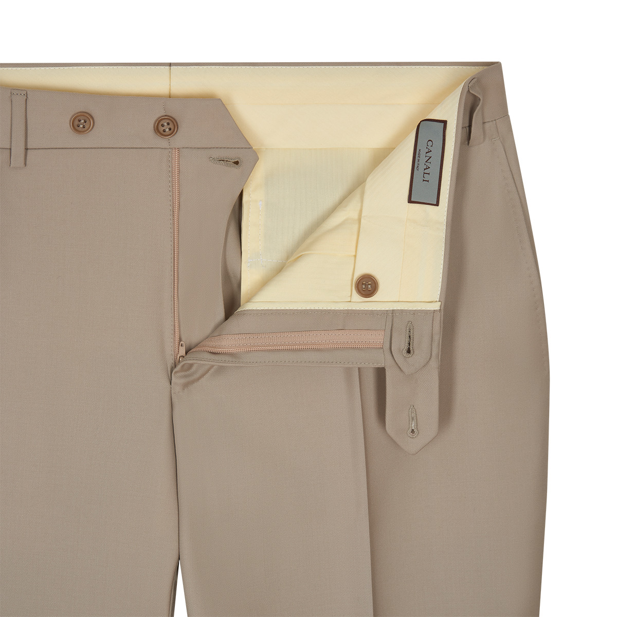Beige Wool Flat Front Trousers
