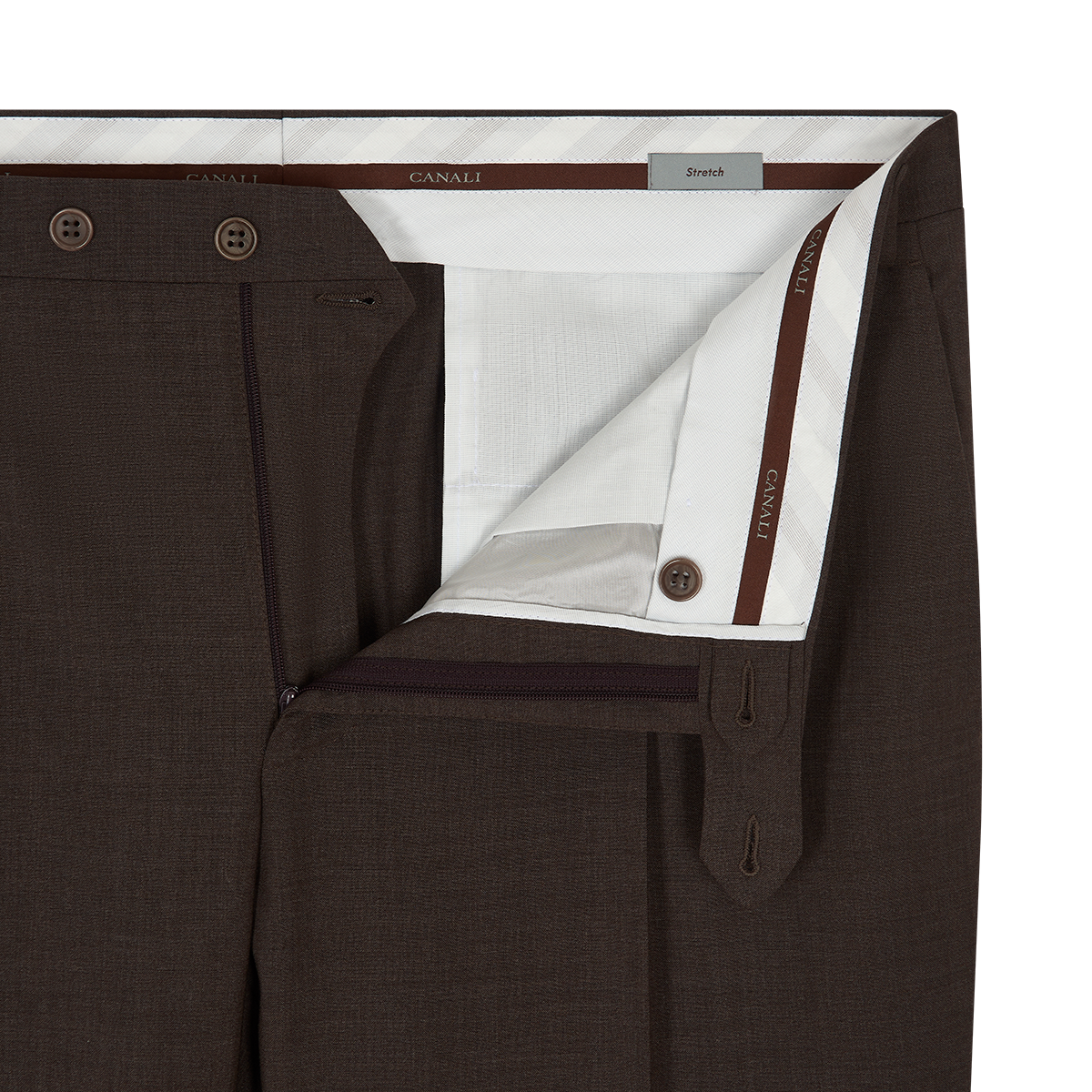 Brown Matte Wool Stretch Single Pleat Trouser