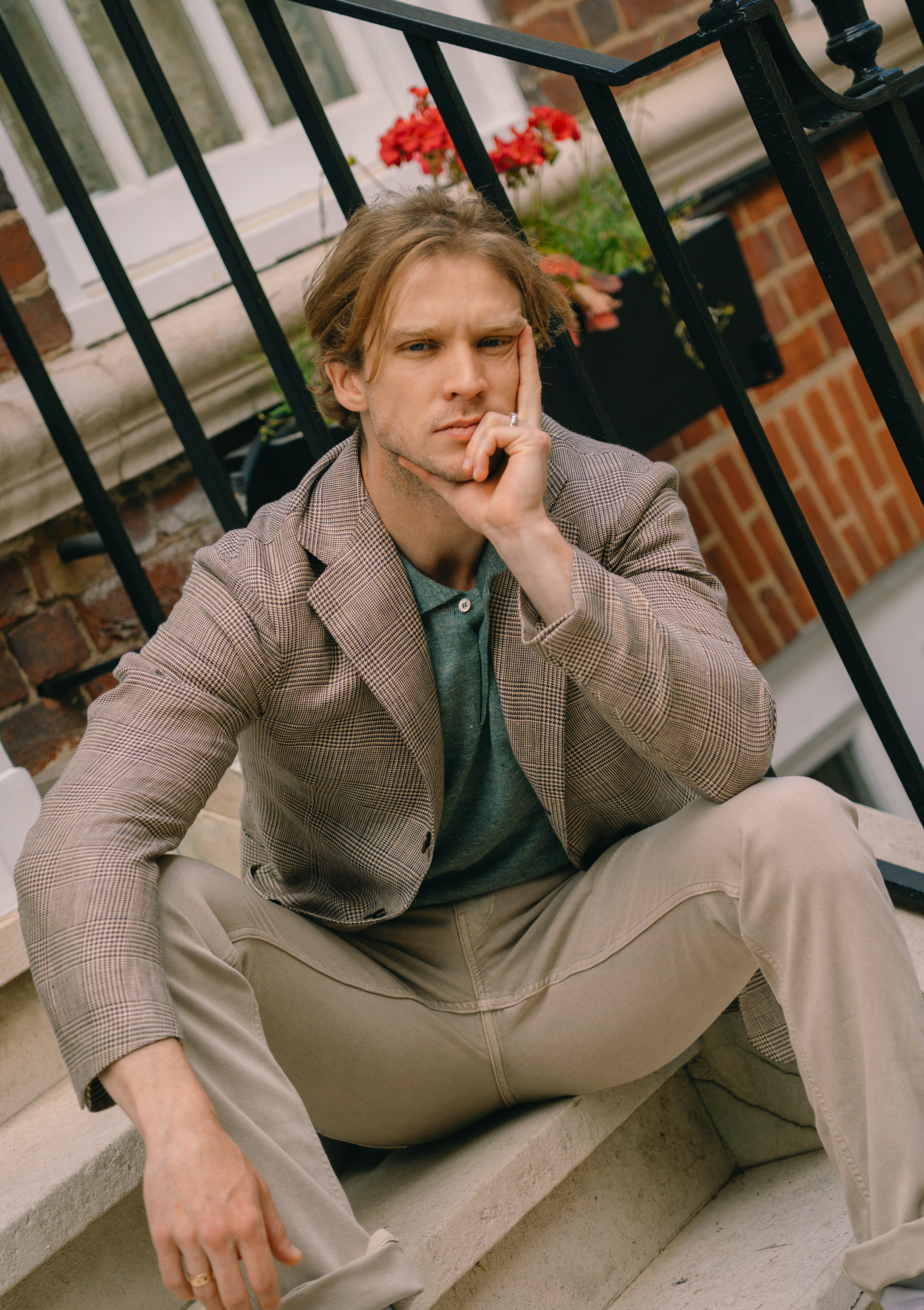 Beige Linen Glen Check Blazer