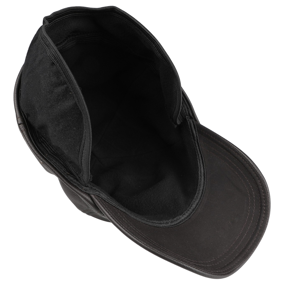 A dark brown baseball cap with a curved bill, made from durable elk leather, is shown on a plain background. It's crafted by Wigéns.