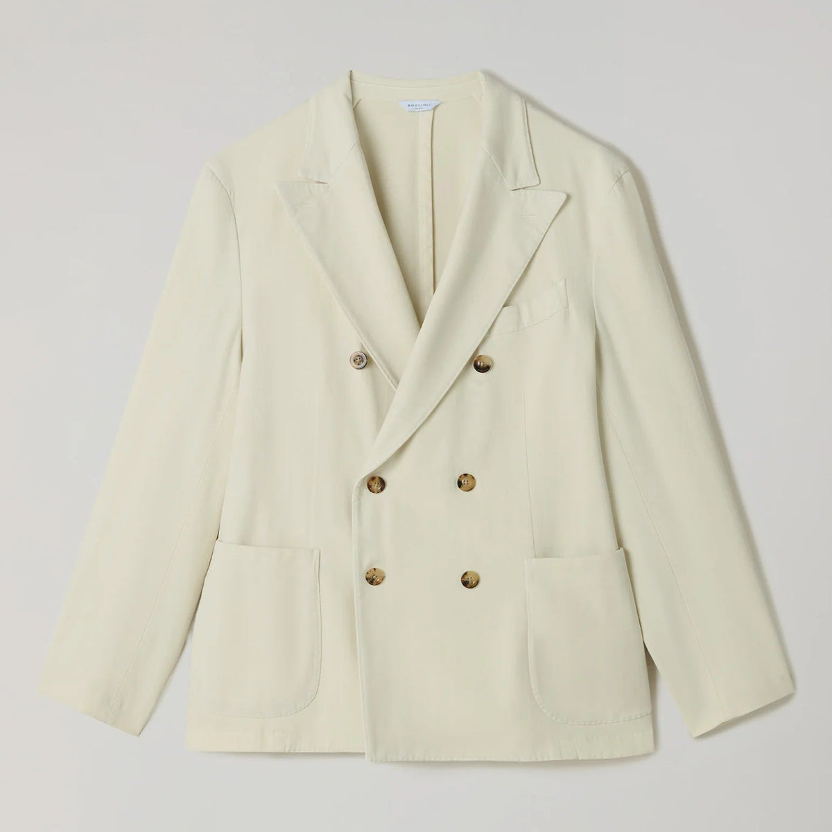 Cream Herringbone Cotton Cashmere Double Breasted Blazer