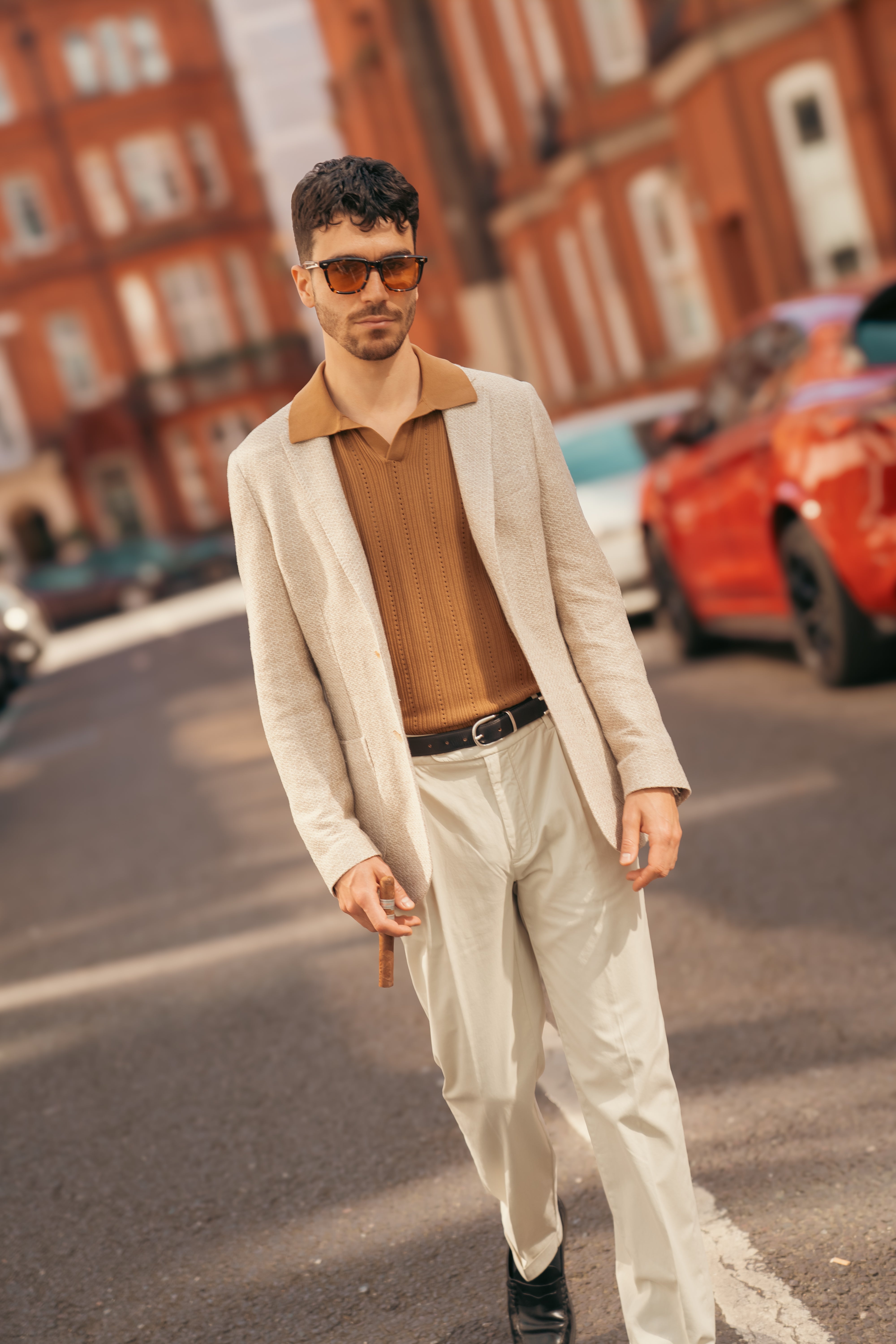 Cream Cotton/Silk Stretch Waistband Chinos