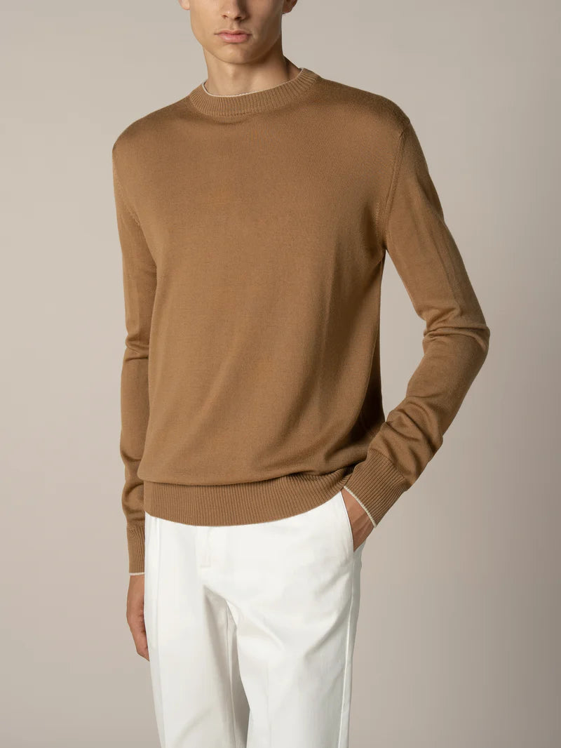 Caramel Two Tone Cashwool City Crewneck