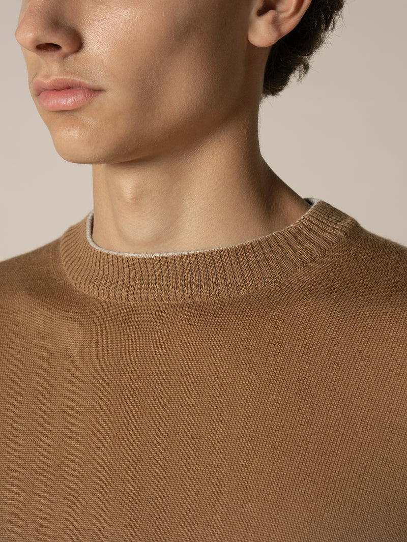 Caramel Two Tone Cashwool City Crewneck