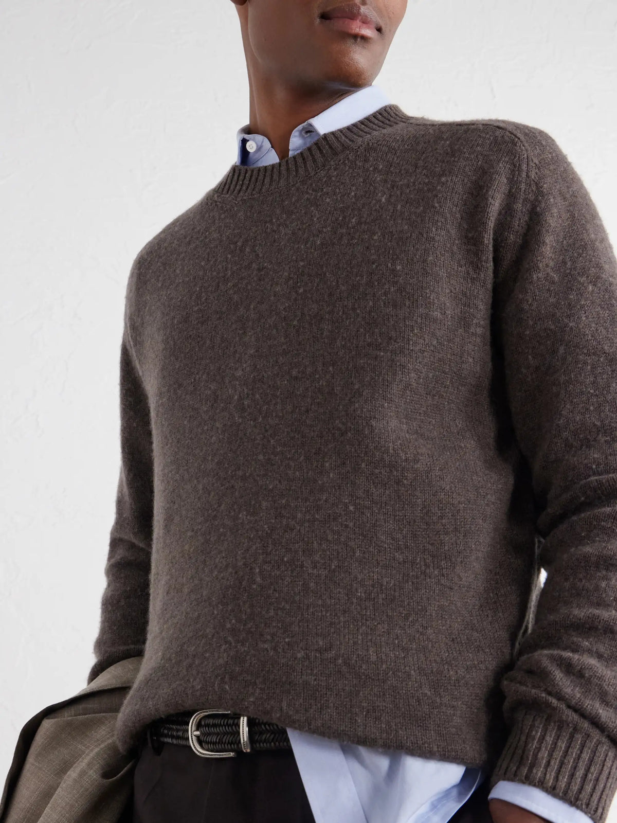 Brown Wool Cashmere Crewneck Sweater
