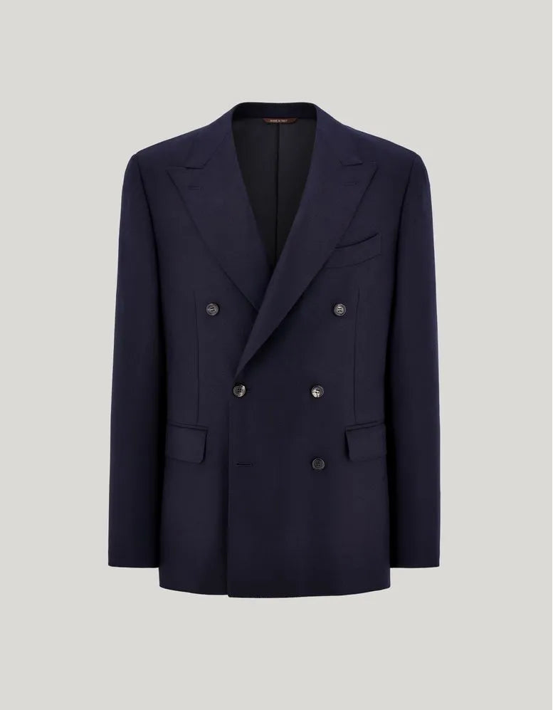 Navy Wool Silk Double Breasted Blazer