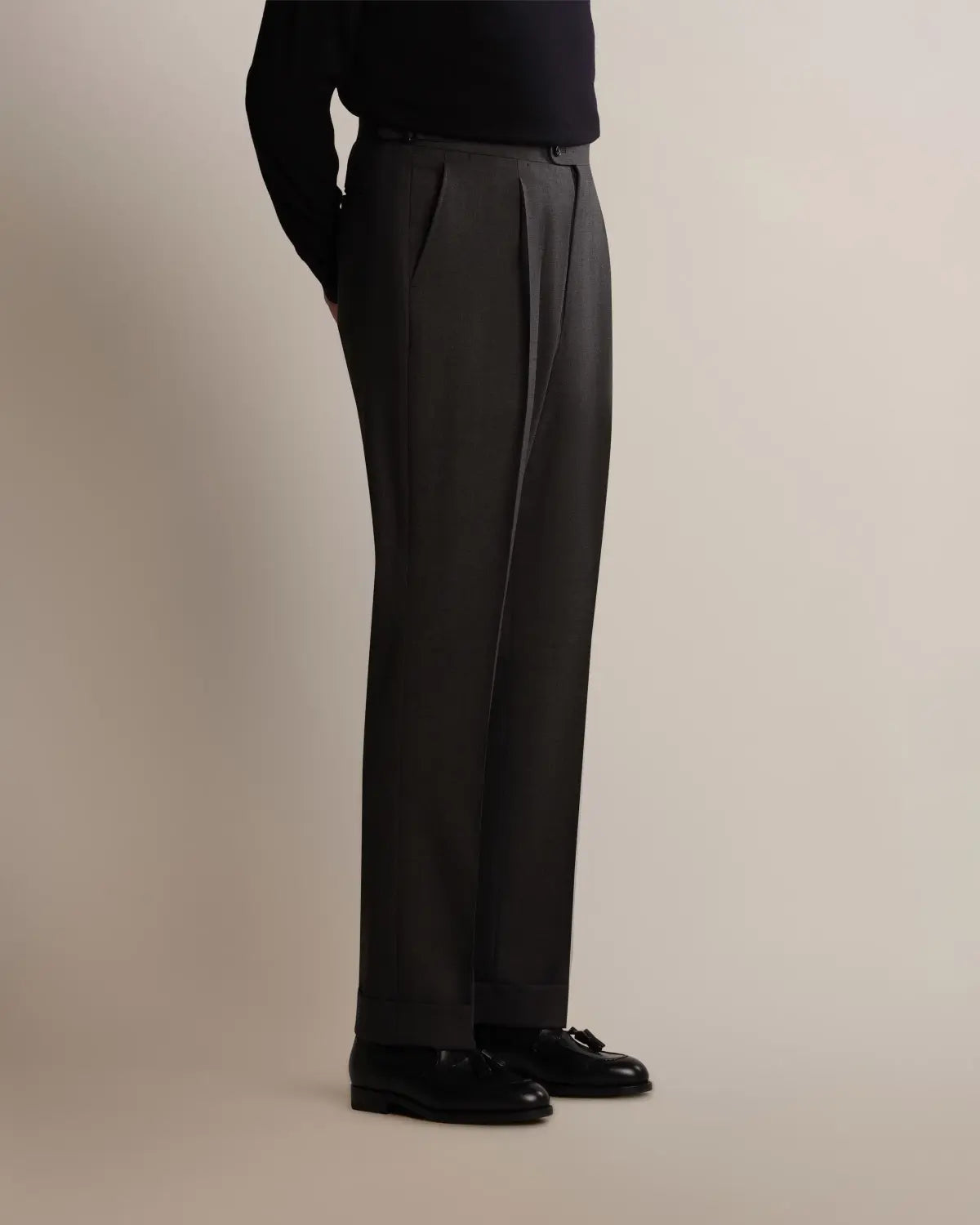 Grey High Twist Wide Leg Pleated Twist Wool Trousers (Matching Jacket)