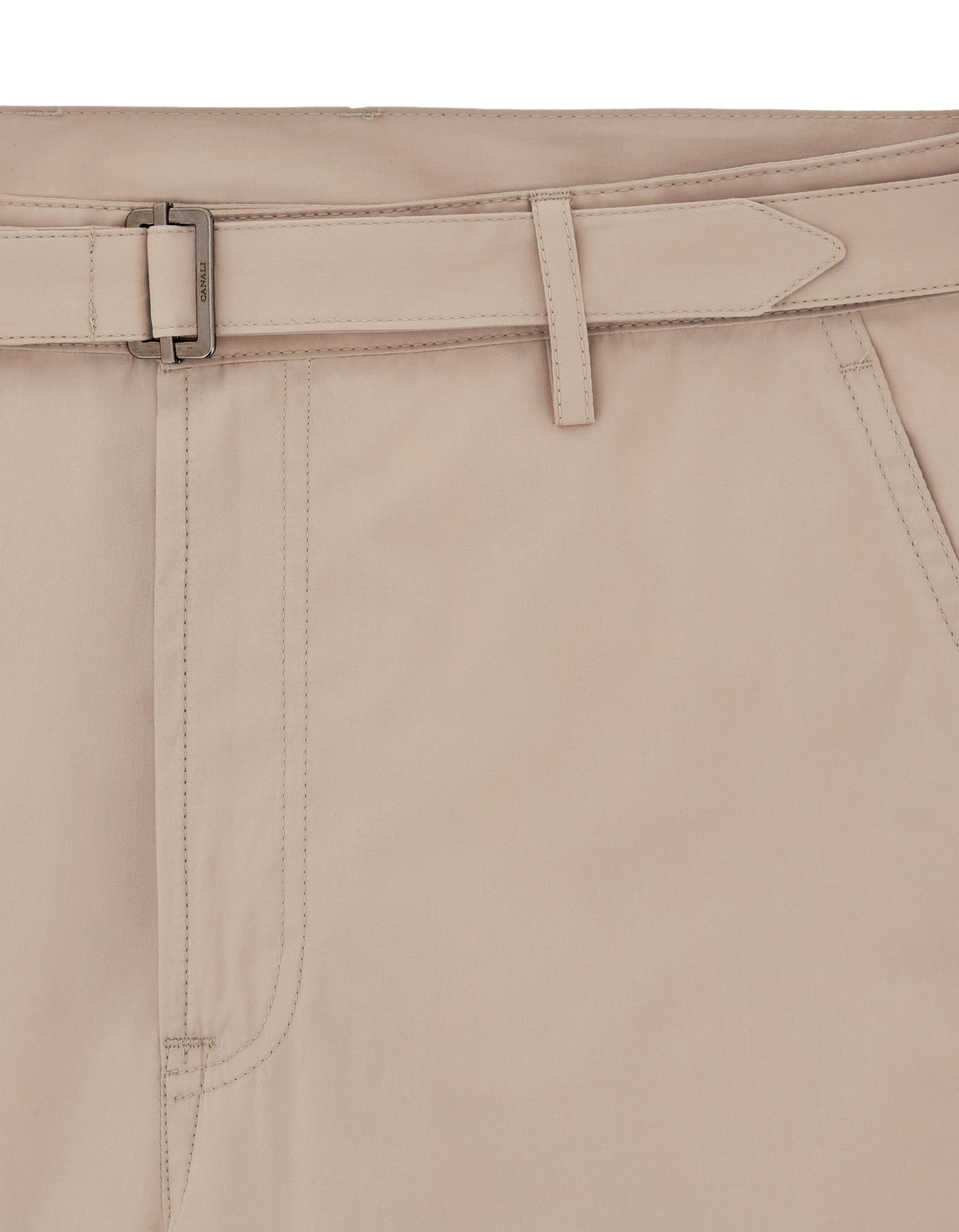 Beige Cotton Poplin Self-Belt Trouser