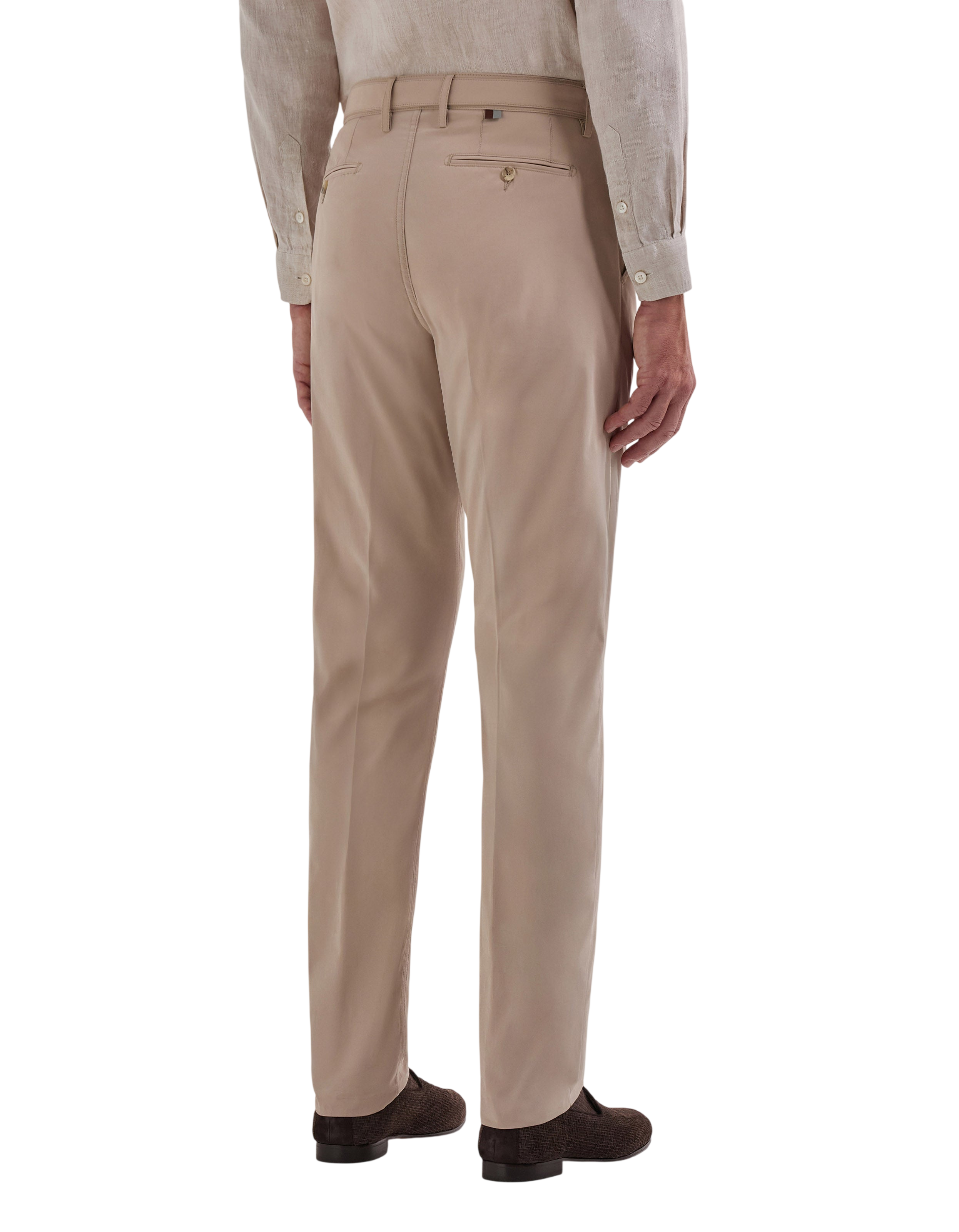Beige Cotton Poplin Self-Belt Trouser