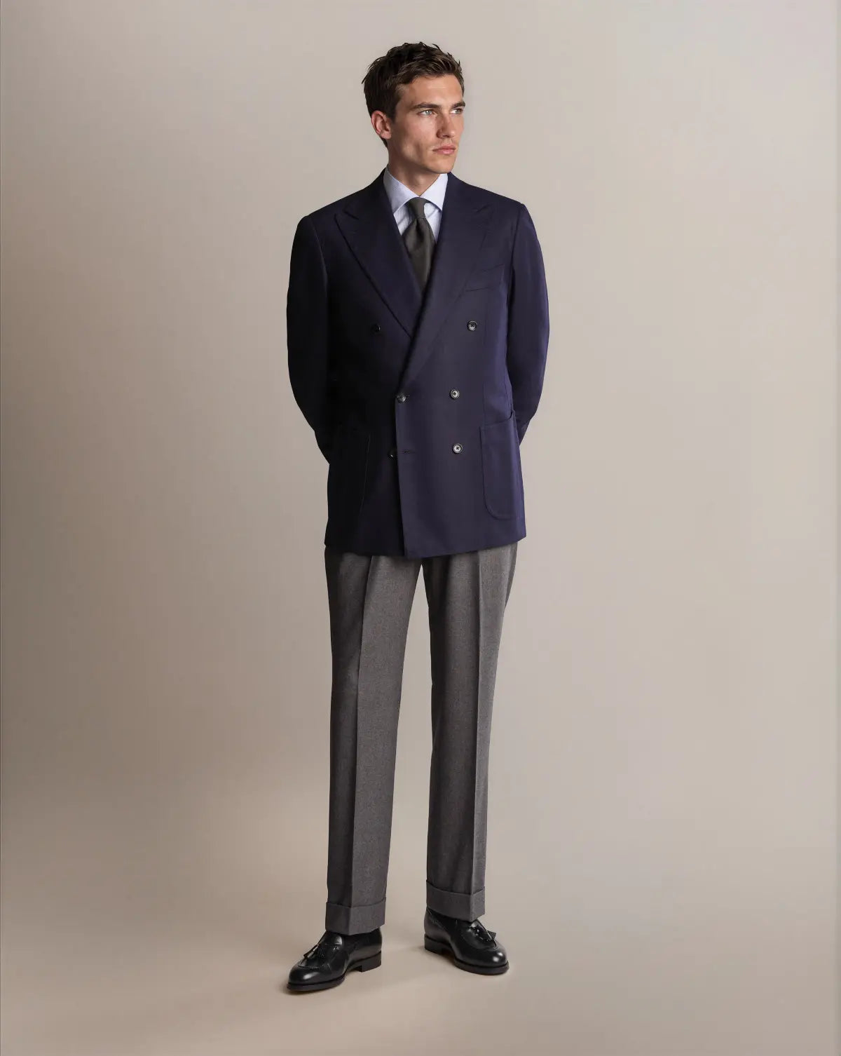 Navy Double Breasted Woollen Hopsack Blazer