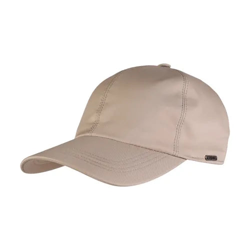 The Wigéns Cream Microfibre Baseball Cap features a curved brim, stitched panels, water-repellent fabric, and a small metallic tag by the brim. The cap has no visible logos or patterns and is photographed against a plain white background. , available at Richard Gelding Mayfair
